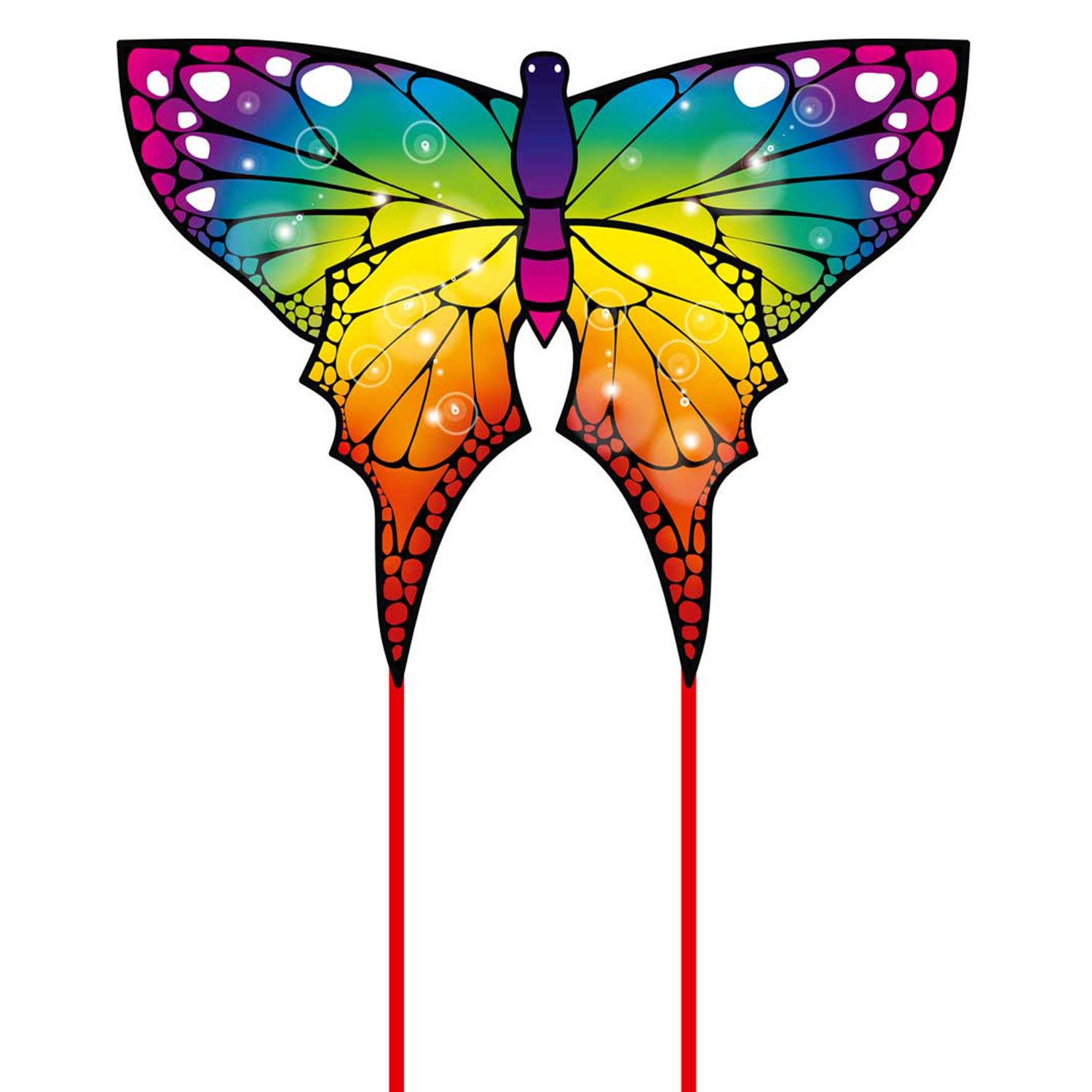 HQ Flug-Drache HQ Kinderdrachen Einleiner Butterfly Rainbow 110 cm, „Ready to Fly“ - inklusive Griff mit Schnur
