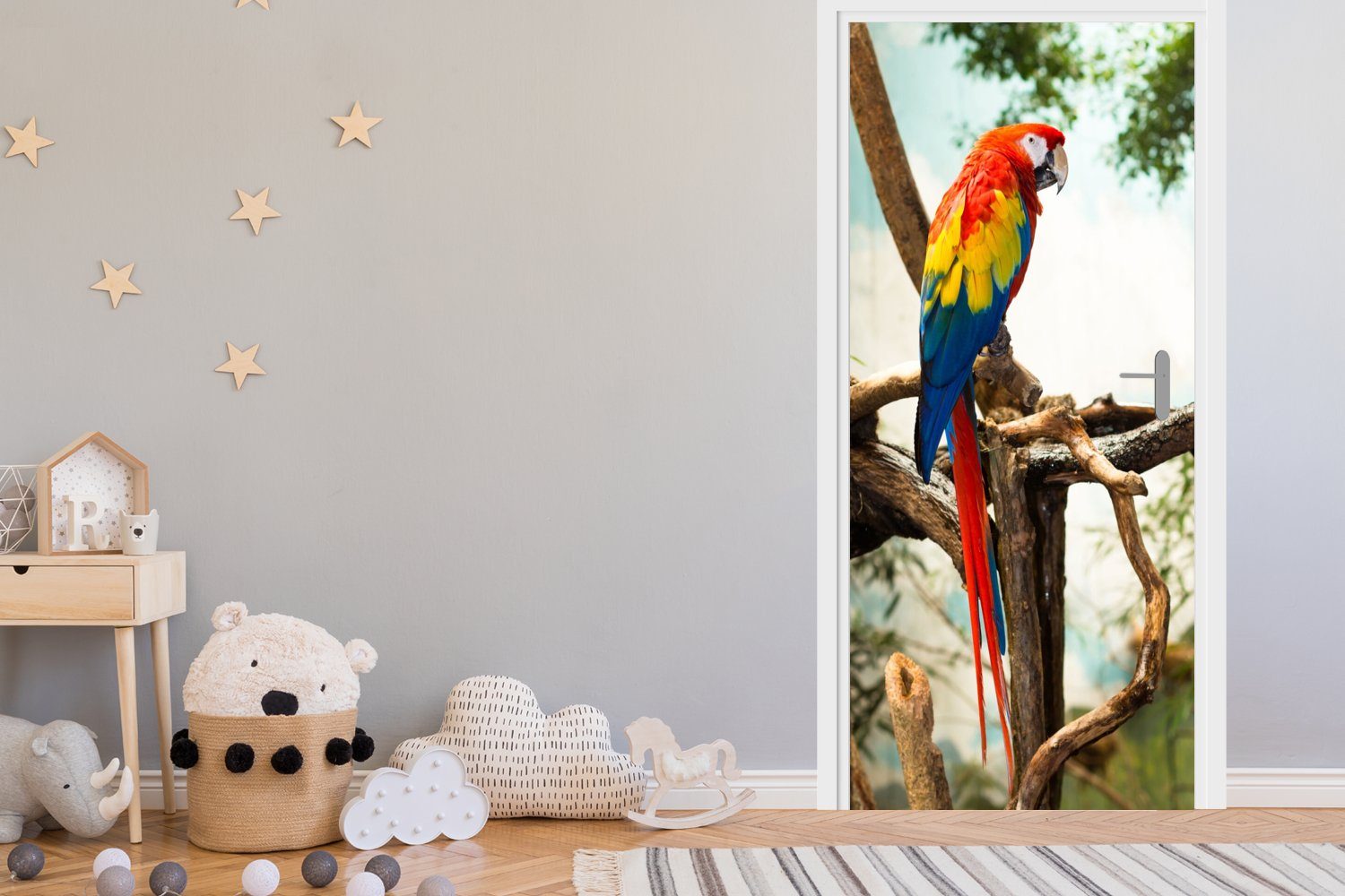 cm - Fototapete - Matt, Regenbogen Vogel 75x205 für Tropisch, Türaufkleber, - Tür, (1 bedruckt, Türtapete St), Papagei MuchoWow