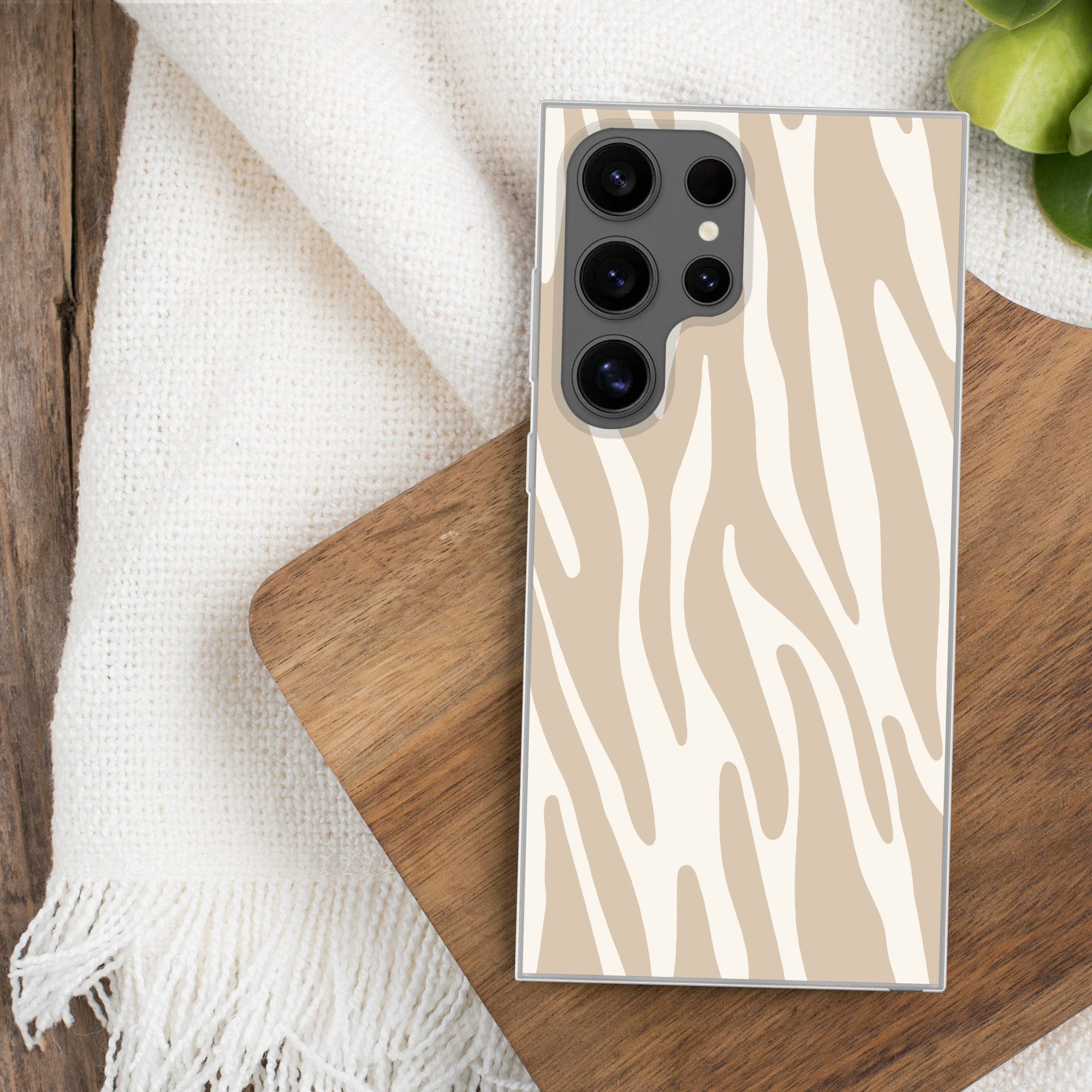 MuchoWow Handyhülle für Samsung Galaxy S24 Ultra Zebramuster - Beige - Weiß - Tiermuster, Phone Case, Silikon, Schutzhülle Dünn