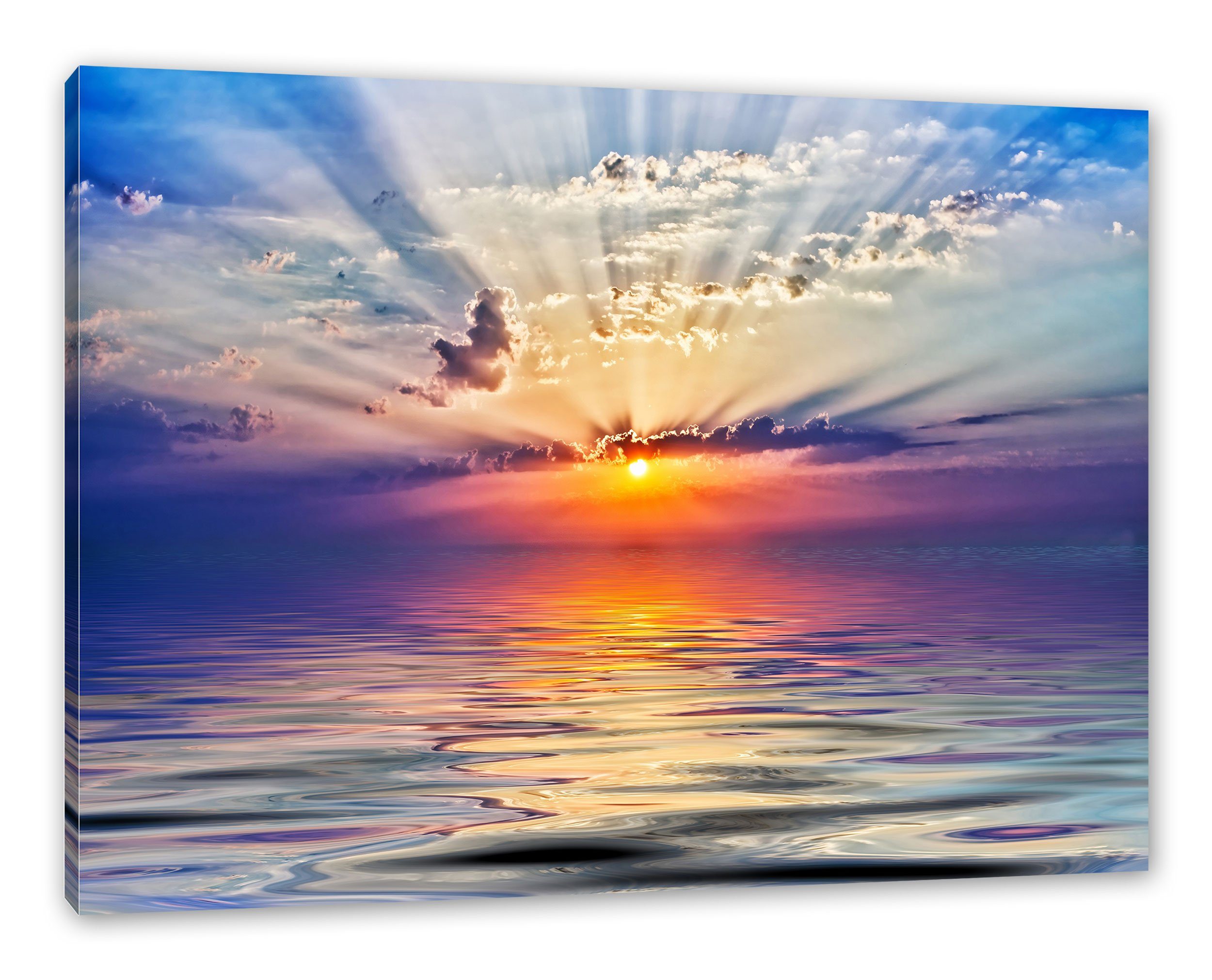 Sonnenaufgang Leinwandbild Sonnenaufgang Leinwandbild Zackenaufhänger Pixxprint Meer St), bespannt, fertig Meer, im inkl. (1 im