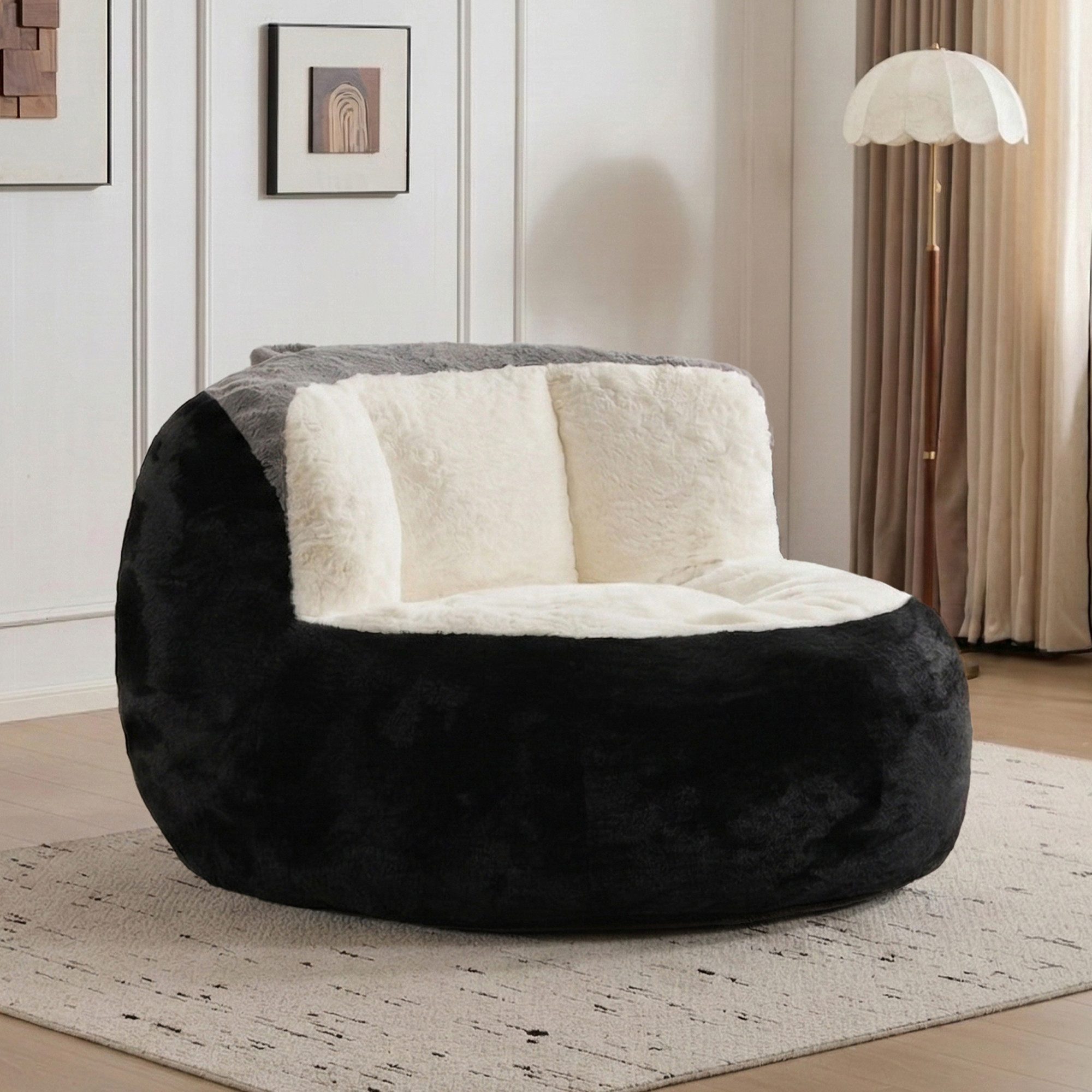 Vankel Sofa Sofas Wohnzimmer Bean Bag Sessel aus weichem Kunstfell, Mit Schaumstoffflocken, Tragegriff und rutschfester Unterseite