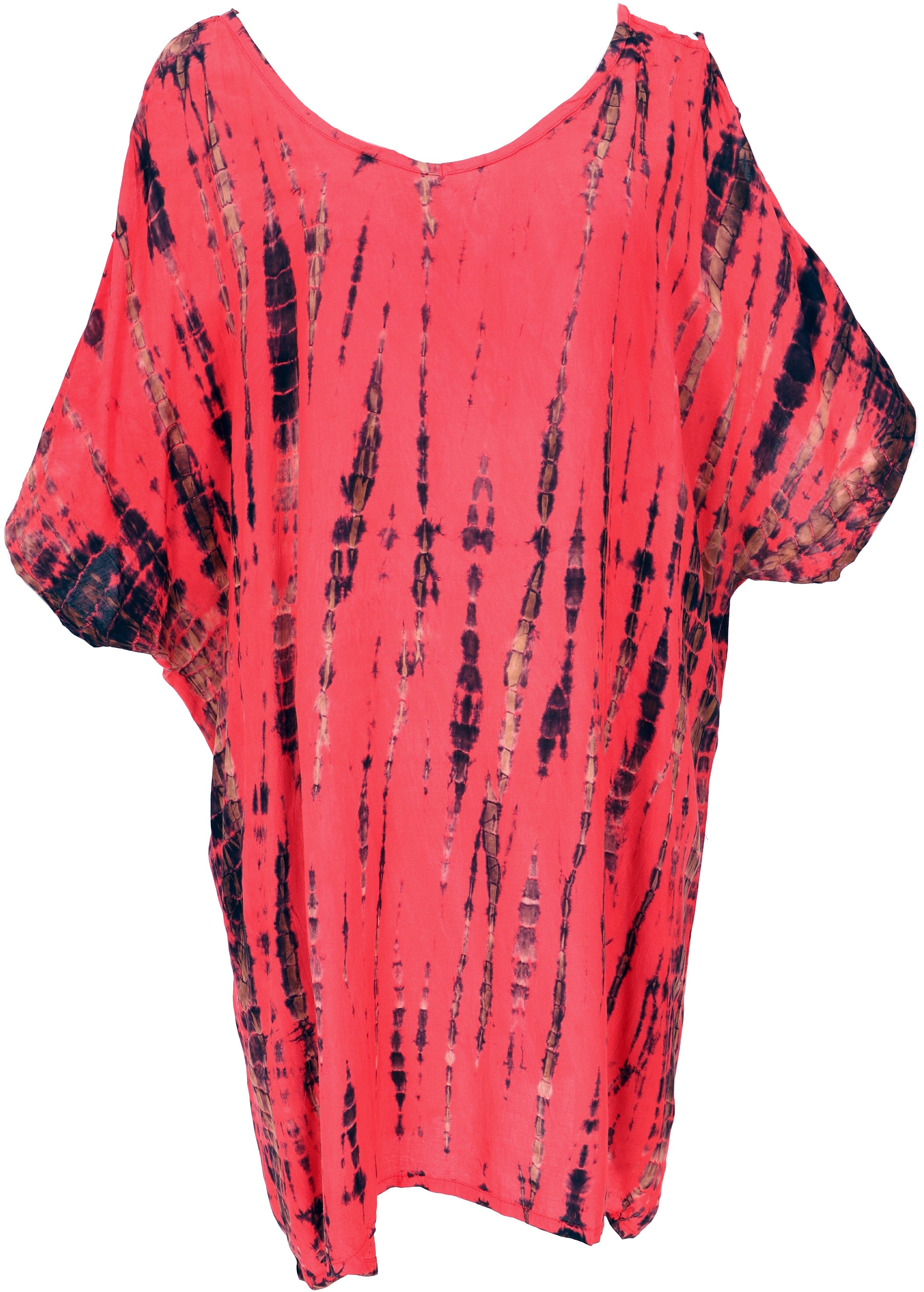 Guru-Shop Midikleid Schulterfreies Batikdress, Cold Shoulder.. Festival, Ethno Style, Hippie, alternative Bekleidung