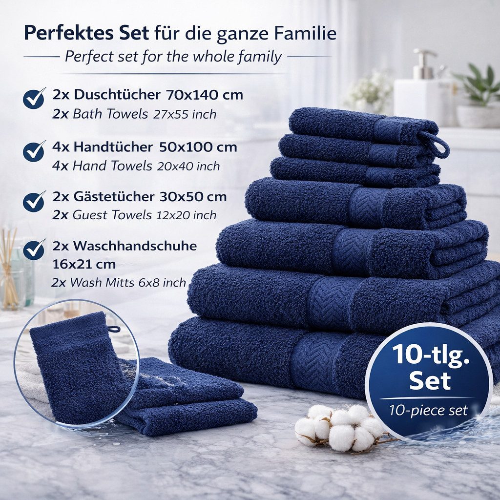 Betz Handtücher 10-teiliges Handtuch Set Premium, 100% Baumwolle (10-St), 4 Handtücher 50x100 cm, 2 Duschtücher 70x140 cm, 2 Gästetücher 30x50 – Bild 2 von 5