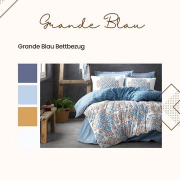 Bettwäsche GRANDE BLAU Bettbezug-Set 200x220 cm. 4-teilig 2 Person % Baumwolle, Cotton Box