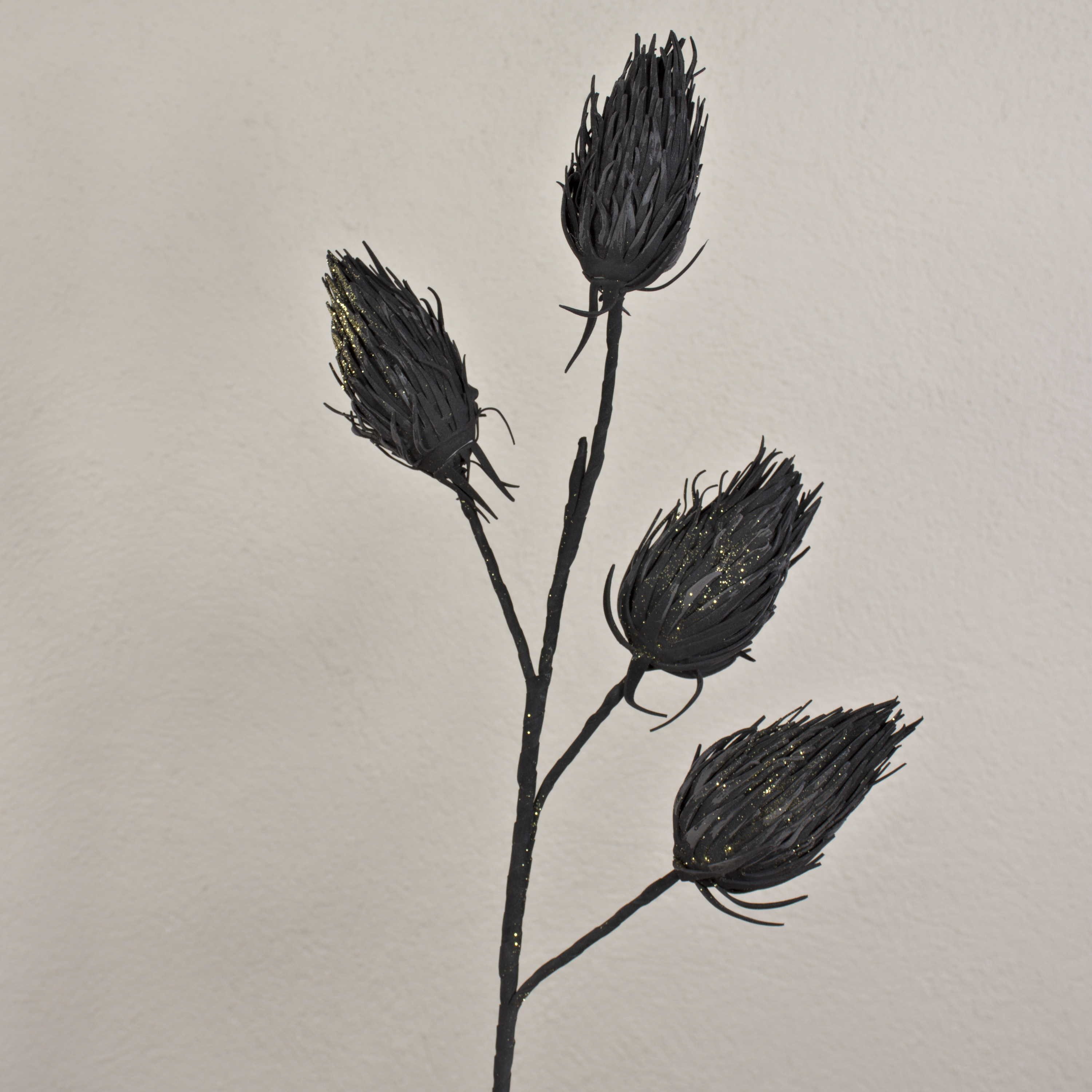 Kunstzweig Kunstblumen Zweig Edeldistel Misael mit Glitzer, schwarz, 120cm Distel (Mannstreu), artplants, Höhe 100.0 cm