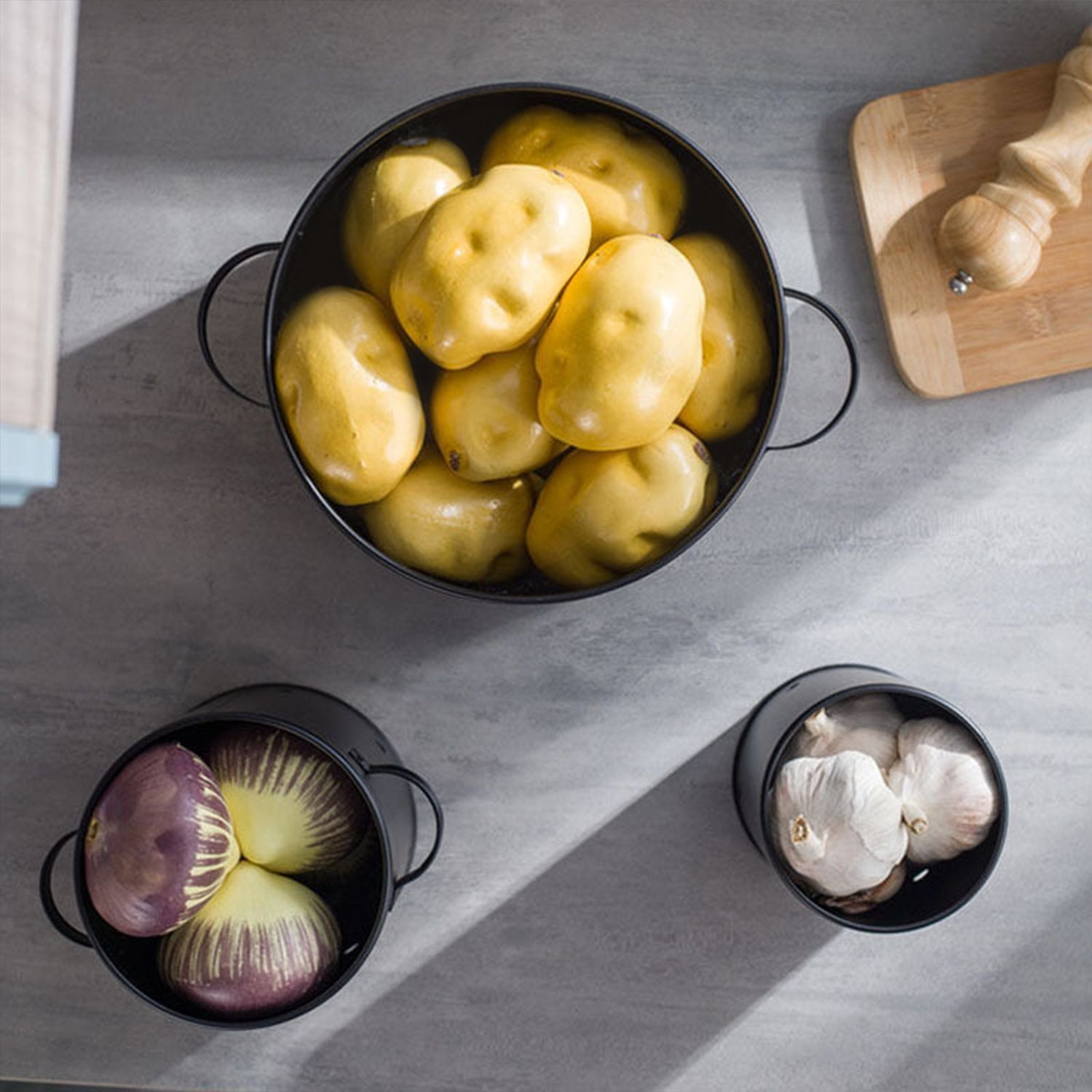 Vorratsdose Zwiebeln, Kartoffeltopf Set Kpaloft Knoblauch, Knoblauchtopf Aufbewahrung für Metall von Eisen, Kartoffeln, Zwiebeltopf Verzinktes Gemüse, (3-tlg),