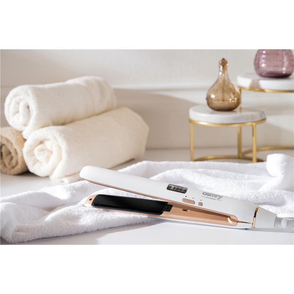 Camry Glätteisen CR 2322, Professionelles Haarglätteisen, Keramik, Haarglätter, weiß