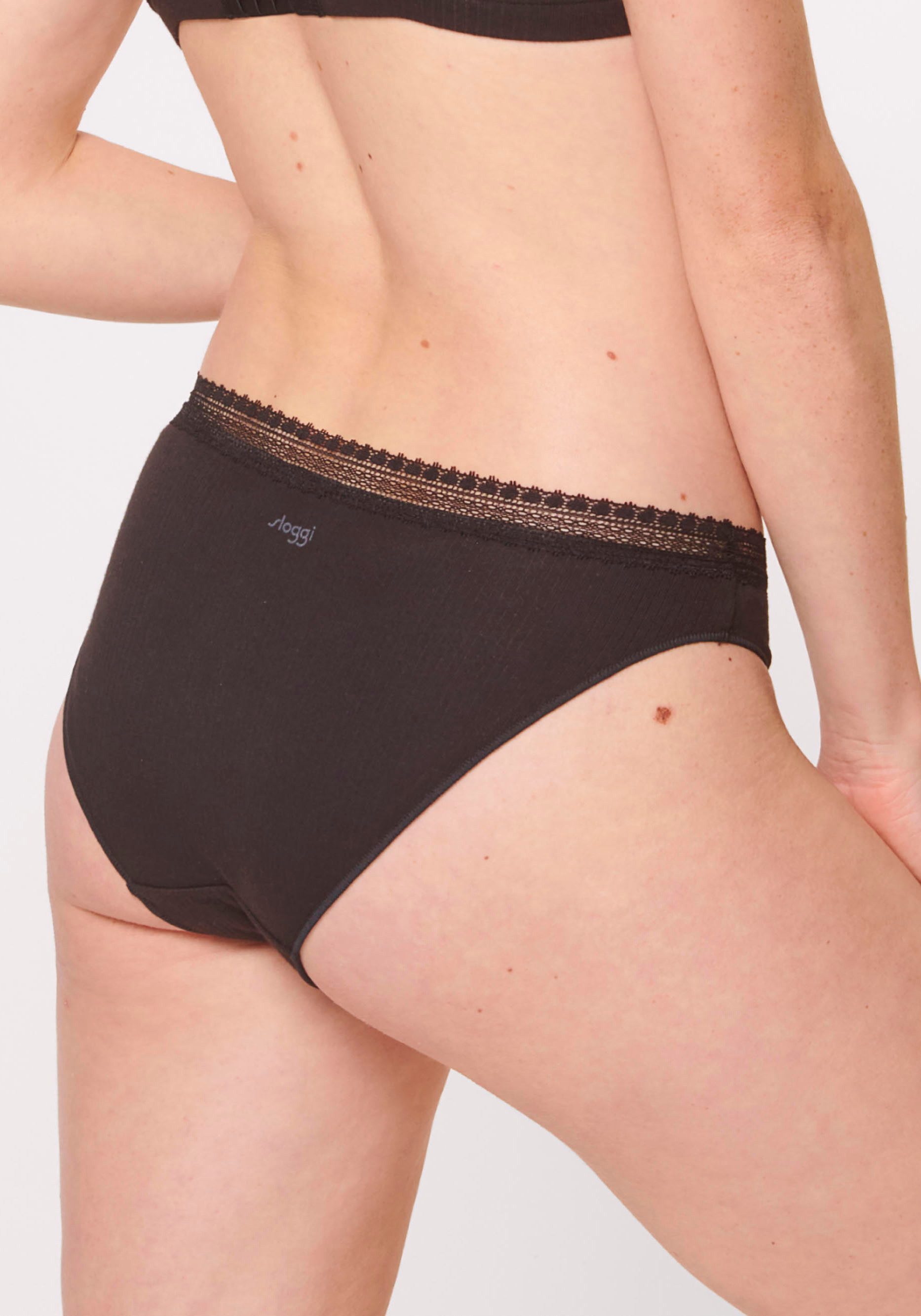 sloggi Tai-Slip GO Ribbed (2er Pack) Rippstruktur, Baumwollmischung, Stretchy Spitzenbesatz