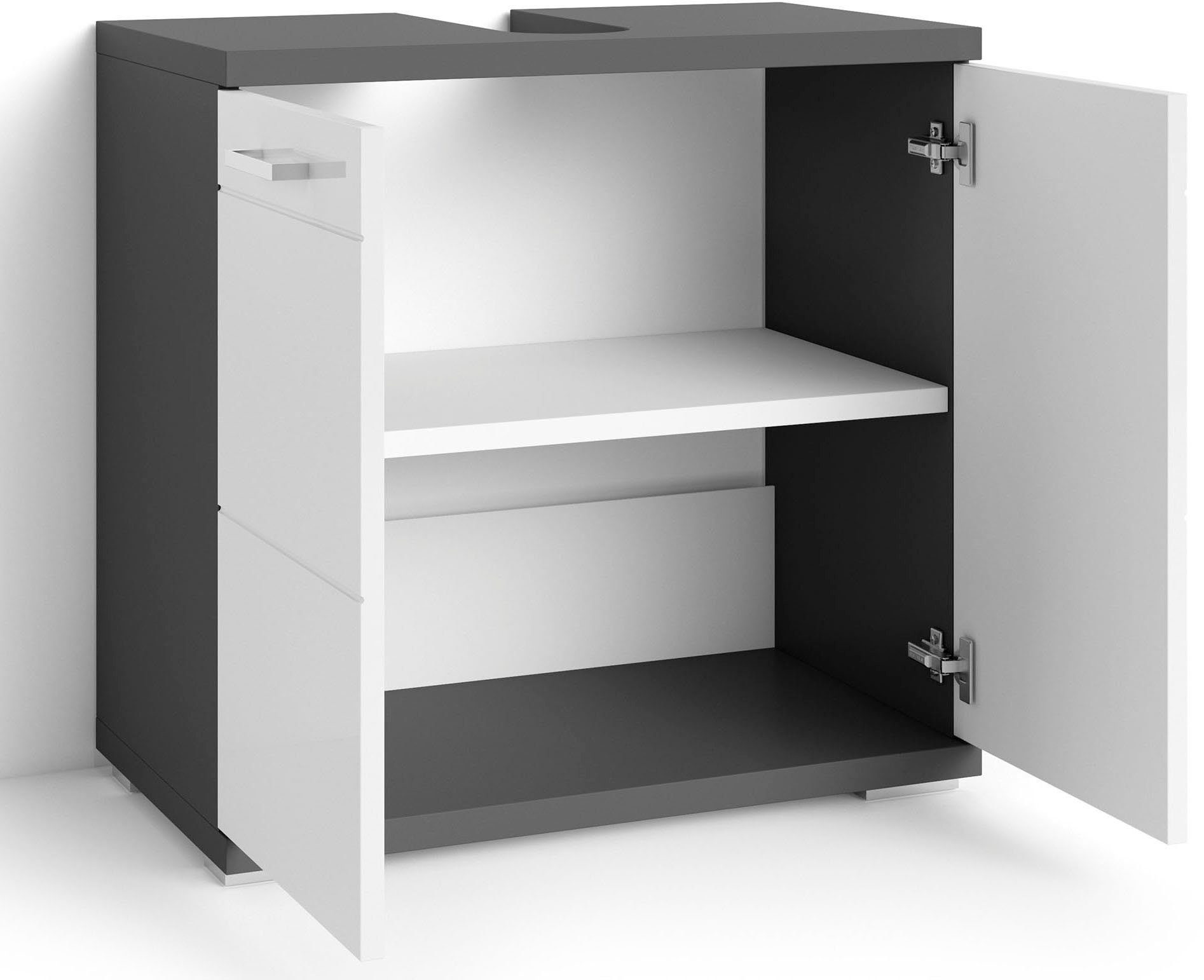byLIVING Waschbeckenunterschrank Nebraska Breite 60 cm, mit Hochglanzlackierung und verchromten Metallgriffen – Bild 4 von 5