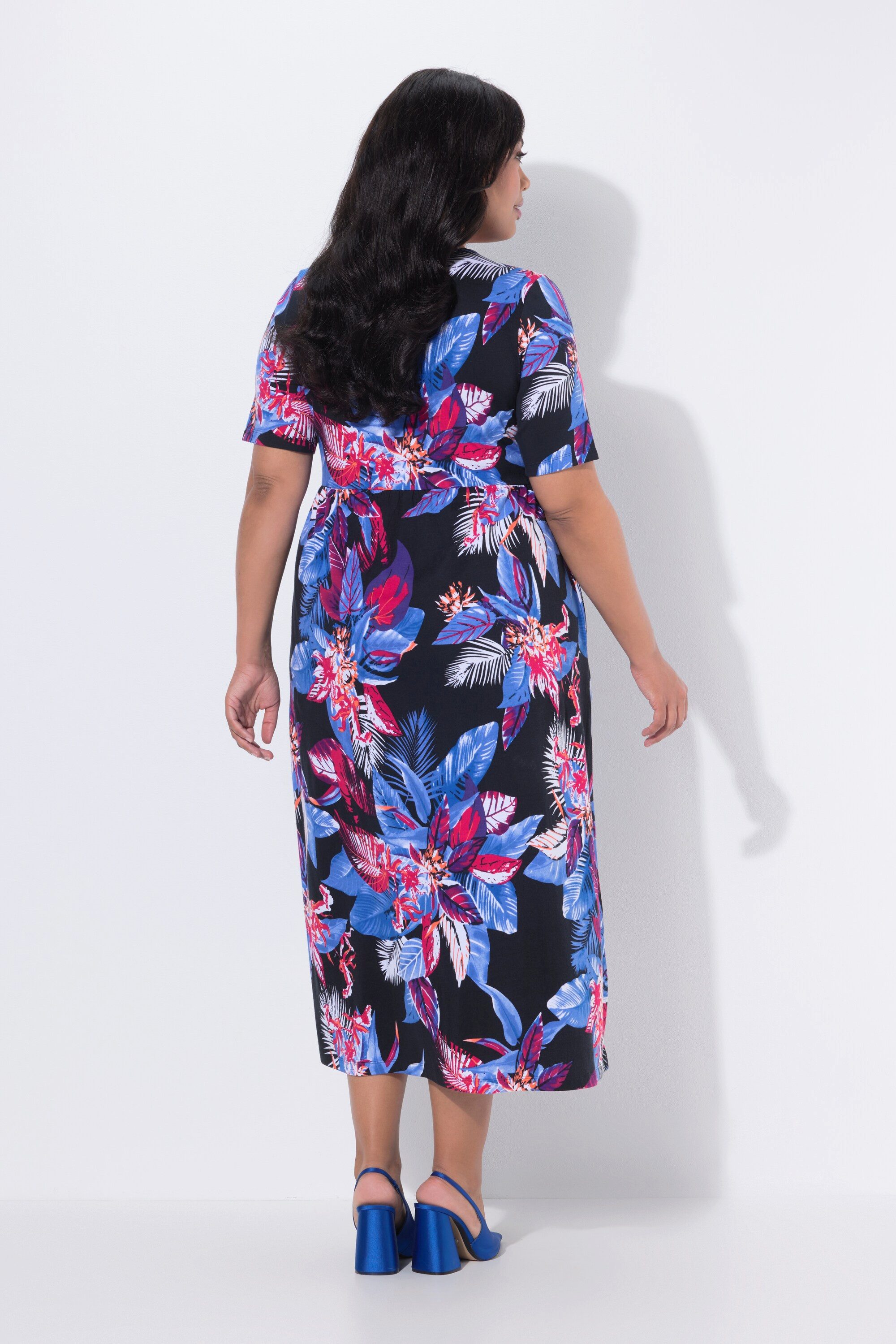 Ulla Popken Maxikleid Maxikleid Blüten A-Linie Rundhals Halbarm