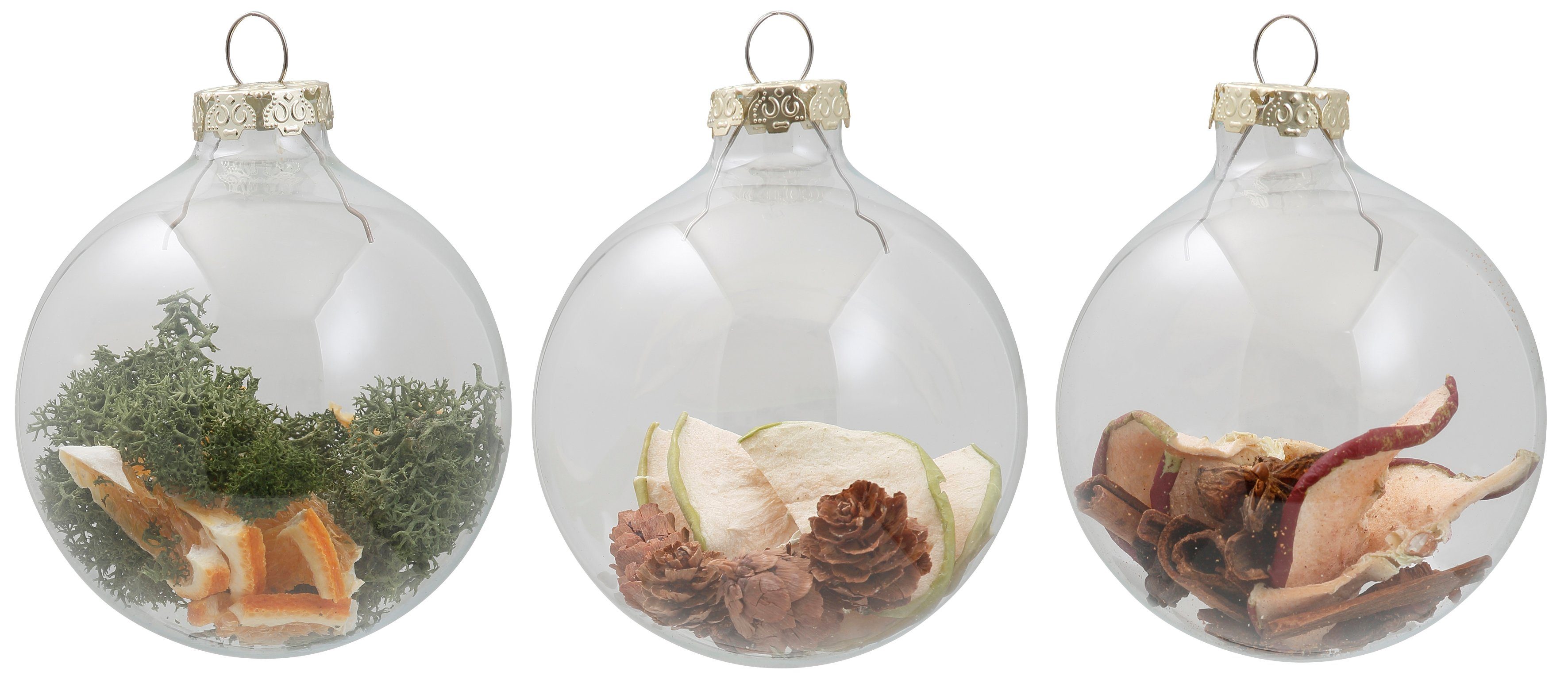 ca. Naturmaterialien, Fröhliche, Christbaumkugeln Weihnachtsbaumkugel Thüringer Glasdesign 3-tlg., Glas, Christbaumschmuck Oh St), mit Weihnachtsdeko, (3 8 Ø aus du cm