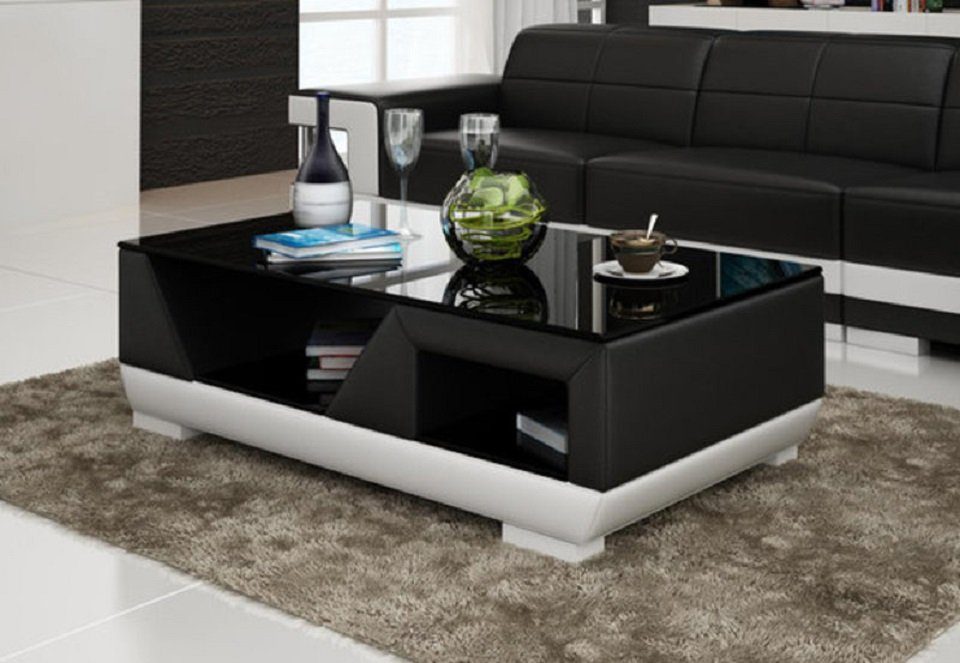 Luxus Couchtisch Sofa Schwarz/Weiß Tische Designer Couchtisch Klassischer JVmoebel Wohnzimmer Leder