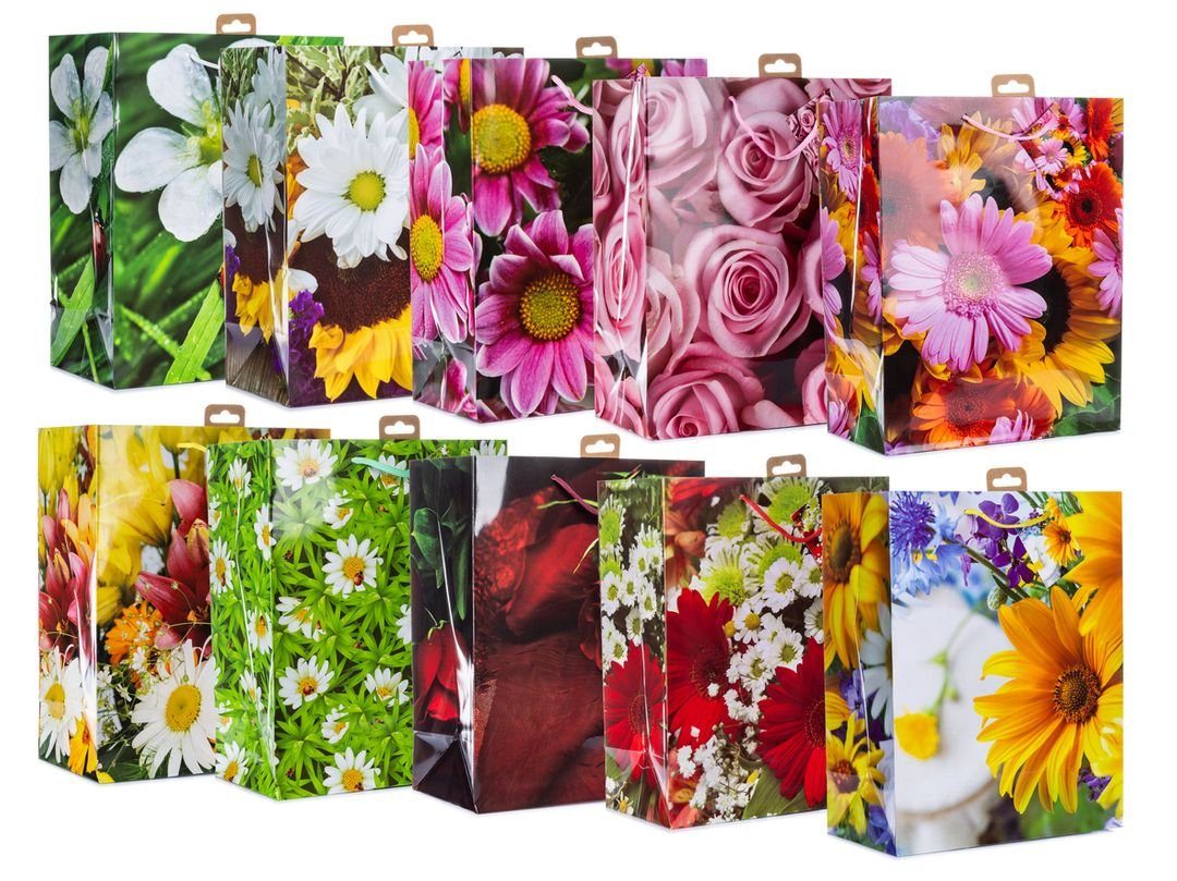 Geschenkbox Premium Große Tragetaschen Geschenktüten 10-100 Stk Large Blumen