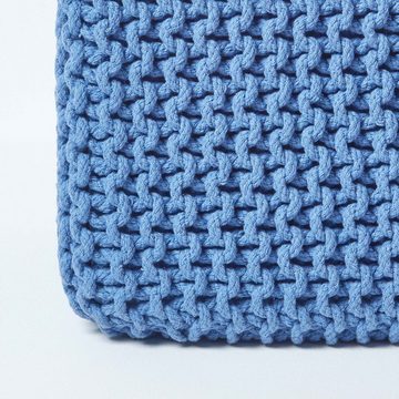 Homescapes Pouf Gestrickter Sitzwürfel 100% Baumwolle, blau