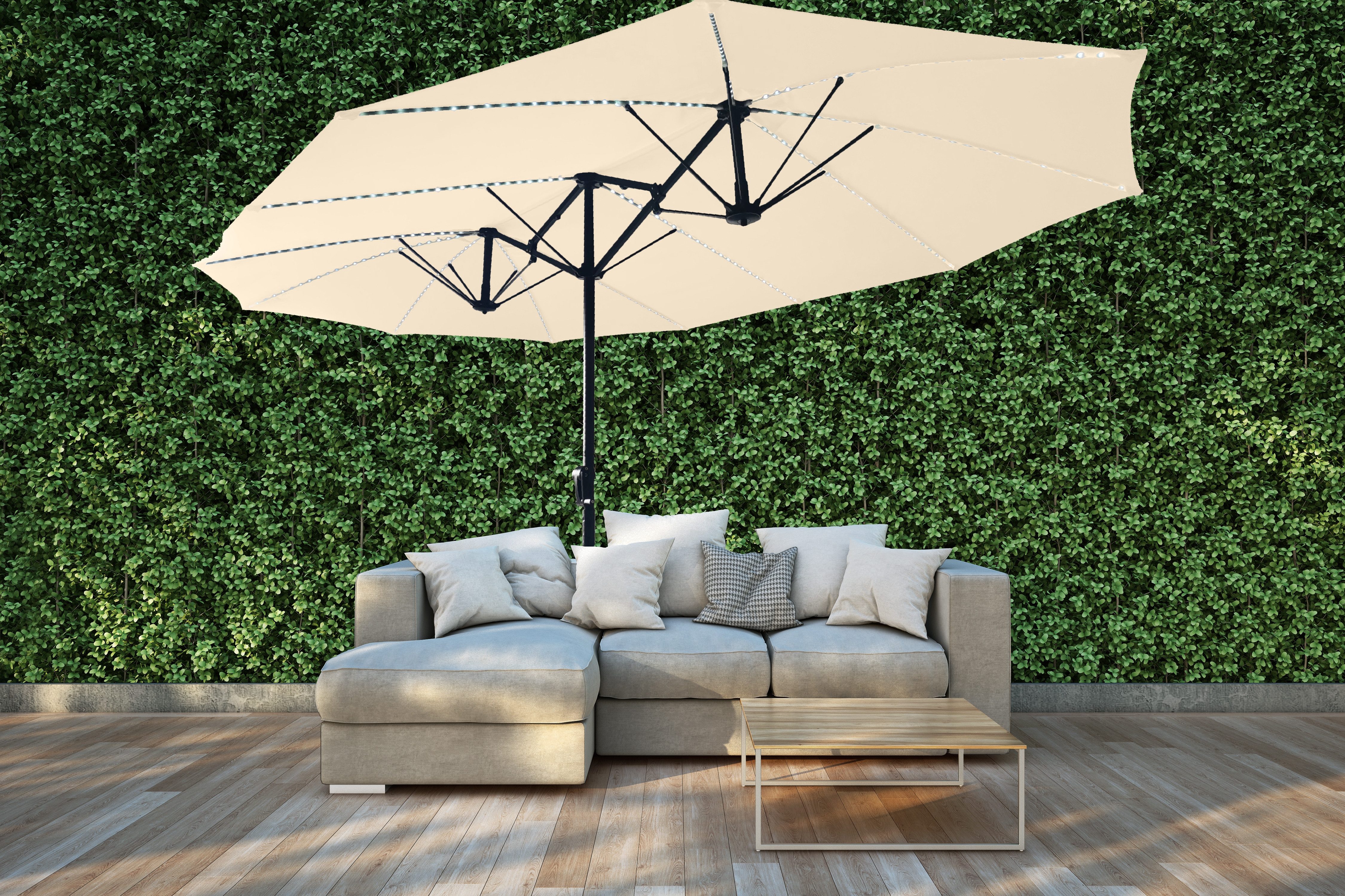 Leco Sonnenschirm Oval Sonnenschirm, 270x460 cm inkl. LED + Haube, beige, LxB: 460x270 cm, 460 x 270 x H 245 cm
