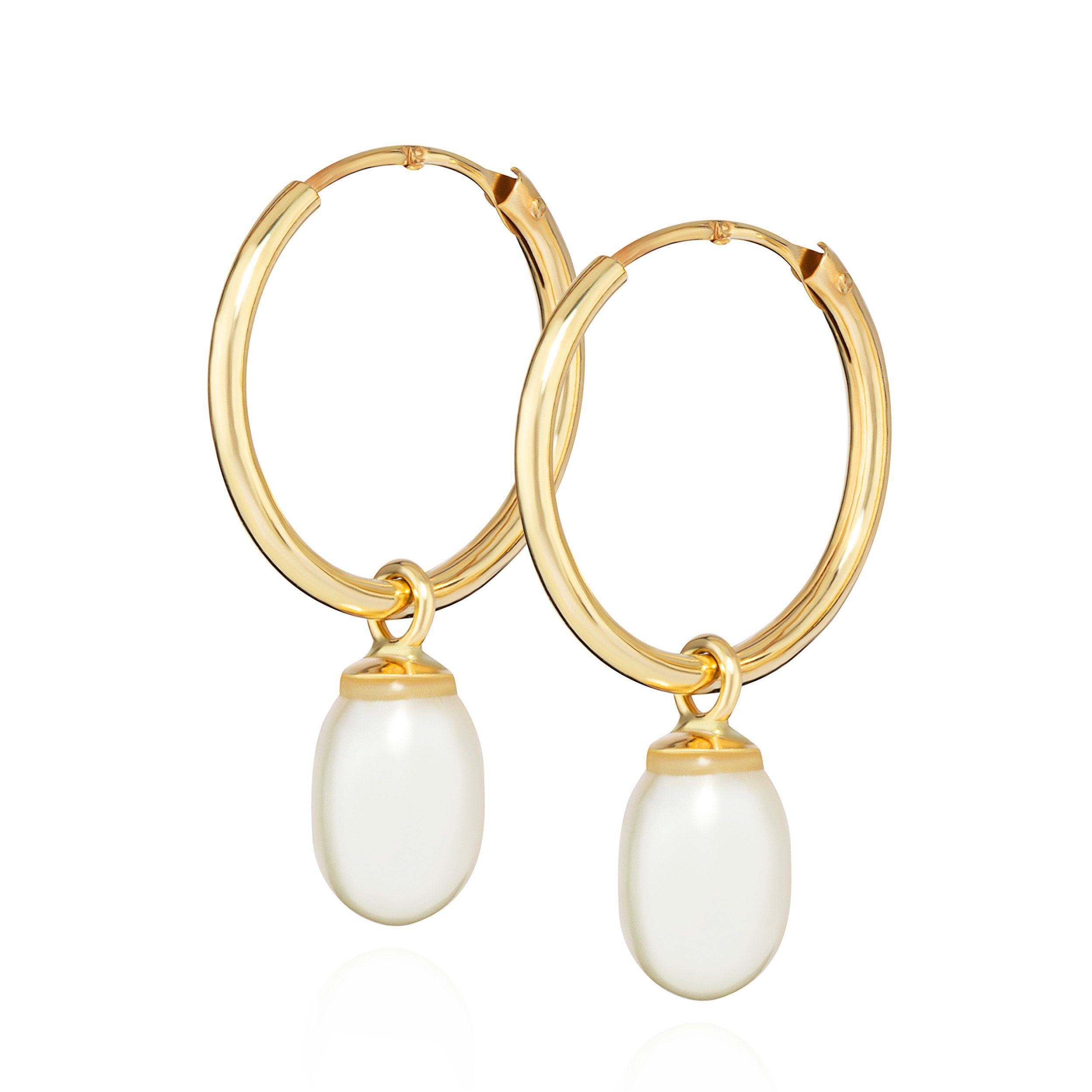 NKlaus Paar Creolen Paar 12 mm Creolen Süßwasserperle 333 Gelb Gold 8 Karat günstig online kaufen