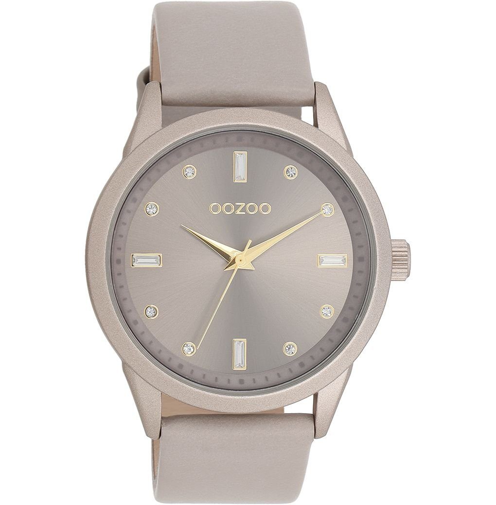 OOZOO Quarzuhr Damenuhr C11287 Taupe Zirkonia Lederband 40 mm günstig online kaufen
