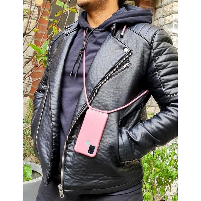 MyGadget Handyhülle Handykette für Samsung Galaxy A21s TPU Hülle mit Band - Handyhülle mit Handyband zum Umhängen Kordel Schnur Case Schutzhülle - Rosa