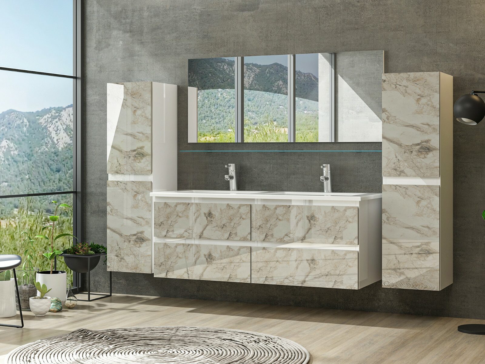 Homeline Badmöbel-Set Doppel Waschbecken Diana New in 3 Größen badmöbel Set günstig online kaufen