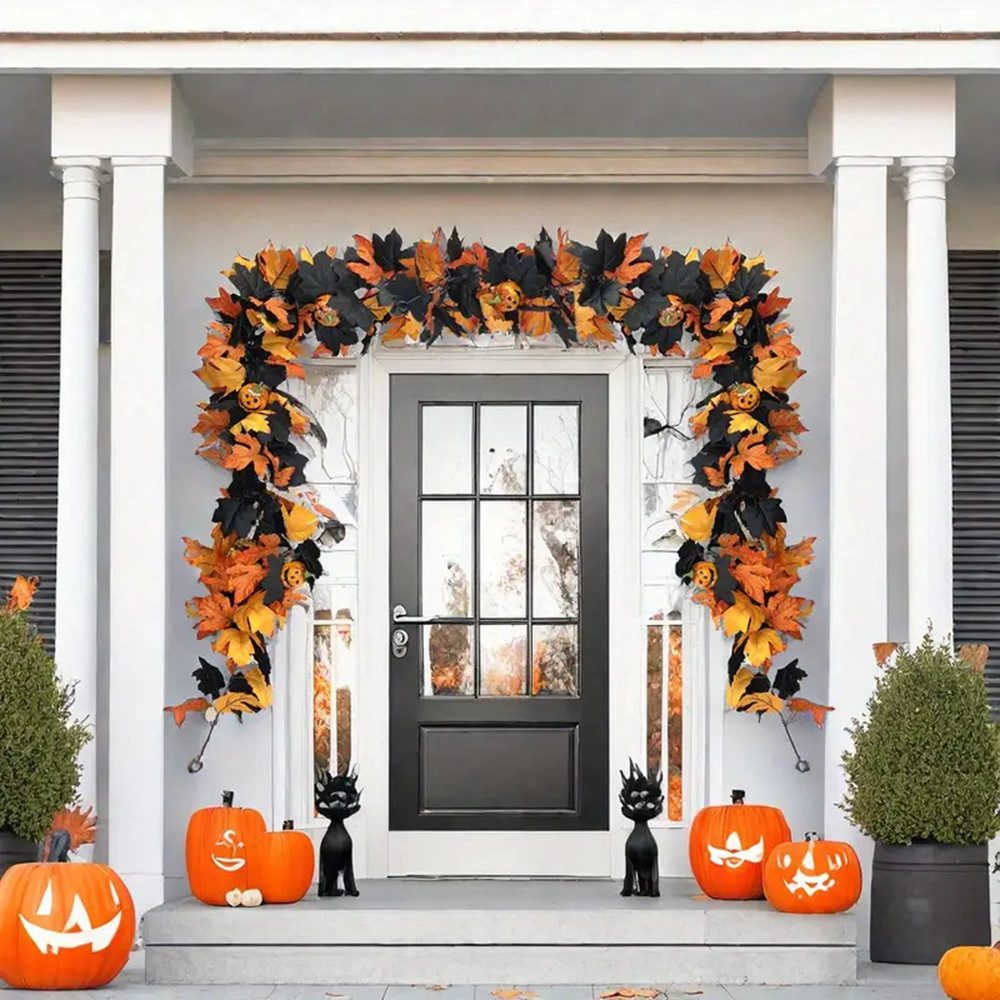 Kunstranke Herbst Girlande Ahornblätter, Ahornblatt Kürbis Herbstkranz, Sorvyzxn, Halloween Girlande Dekorationen für Tisch Kamin Fenster Außenbereich – Bild 4 von 5