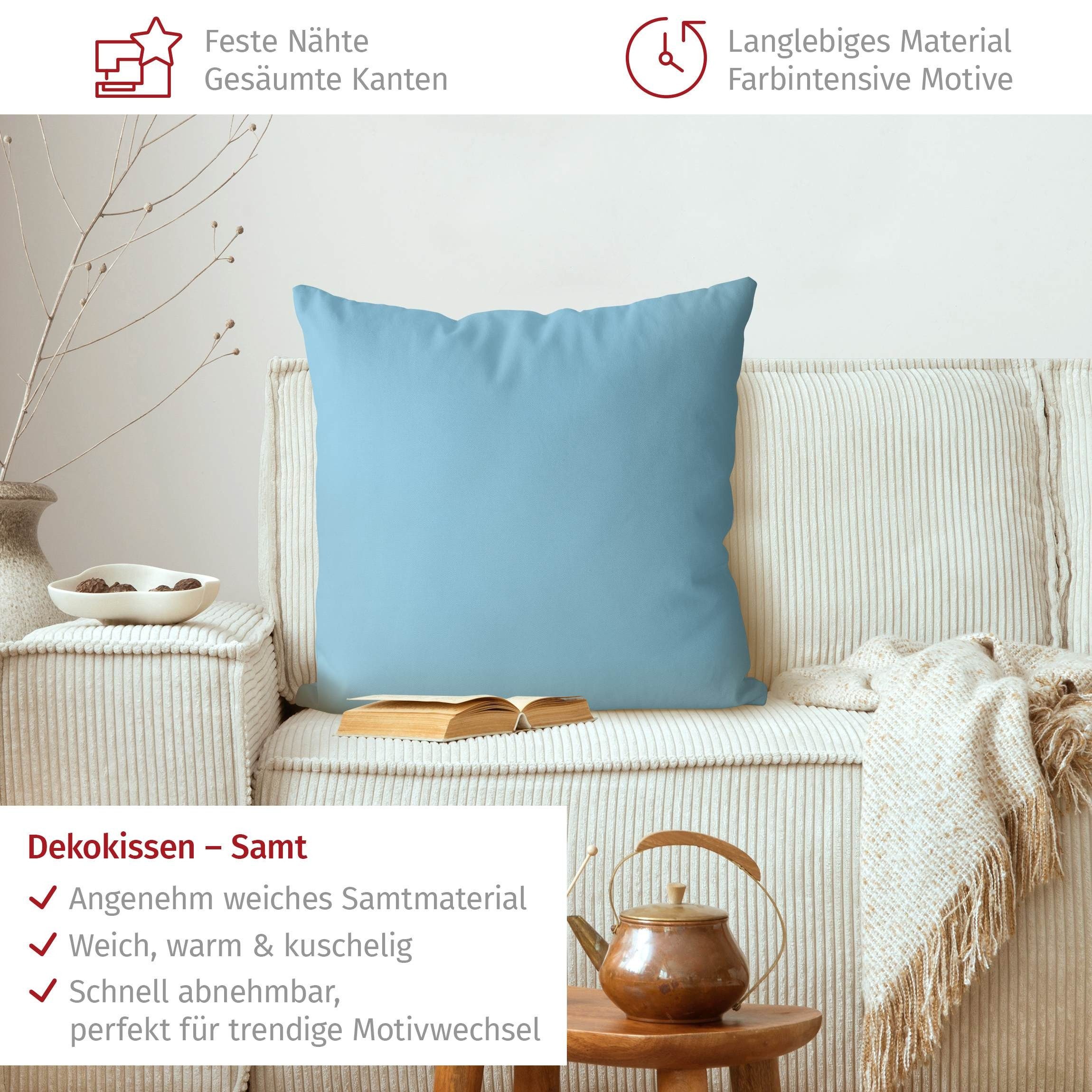 Bilderdepot24 Dekokissen drinnen Kissenhülle/ Sofakissen/ Zierkissen blau mit Motiv Unifarben, Bezug mit / ohne Füllung Zierkissen Outdoor Sofa Bett