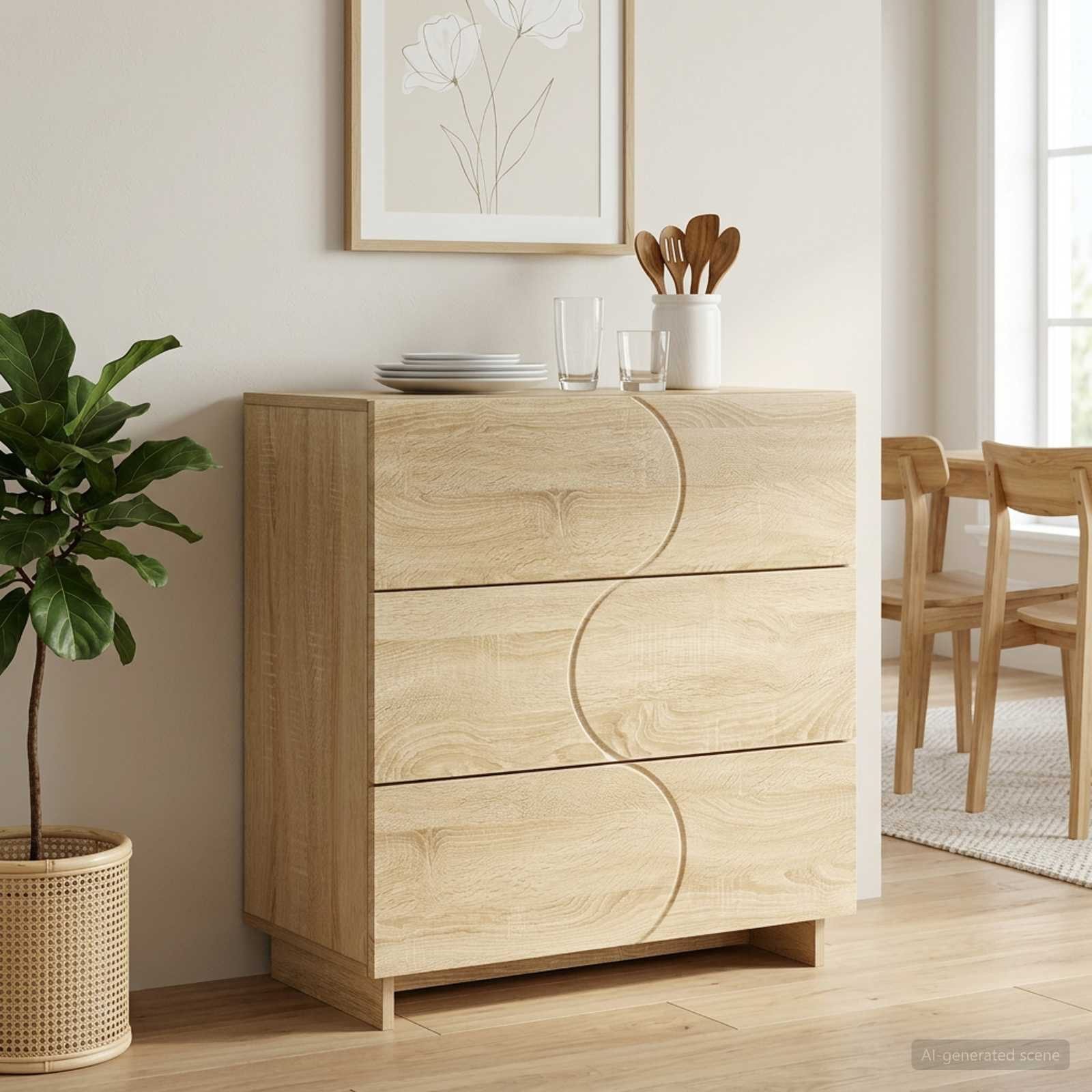 furnicato Sideboard 70 x 38 x 75 cm Sonoma-Eiche (1 St), Flexibler Buffetschrank mit 3 Schubladen für dein Wohnzimmer