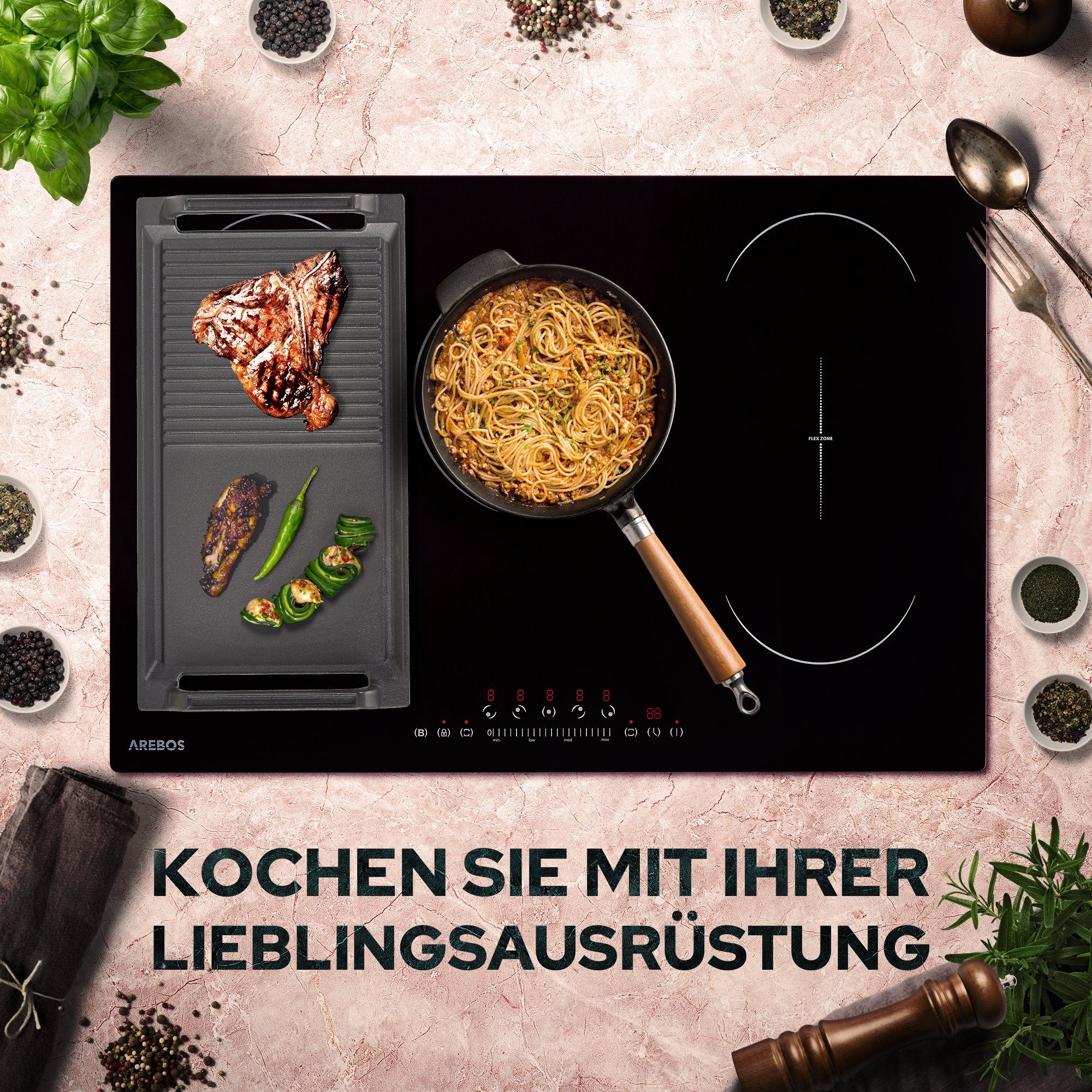 Arebos Grillplatte Grillpfanne Induktionsgrillplatte Gusseisen Bratpfanne BBQ – Bild 5 von 5