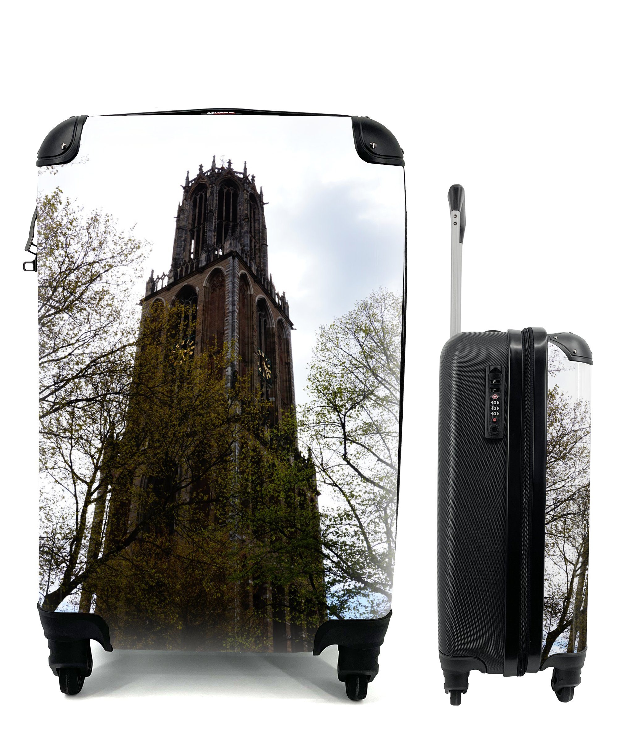 Baum mit Domturm rollen, - Utrecht, - Rollen, Trolley, Handgepäck MuchoWow Handgepäckkoffer Reisekoffer Reisetasche 4 für Ferien,