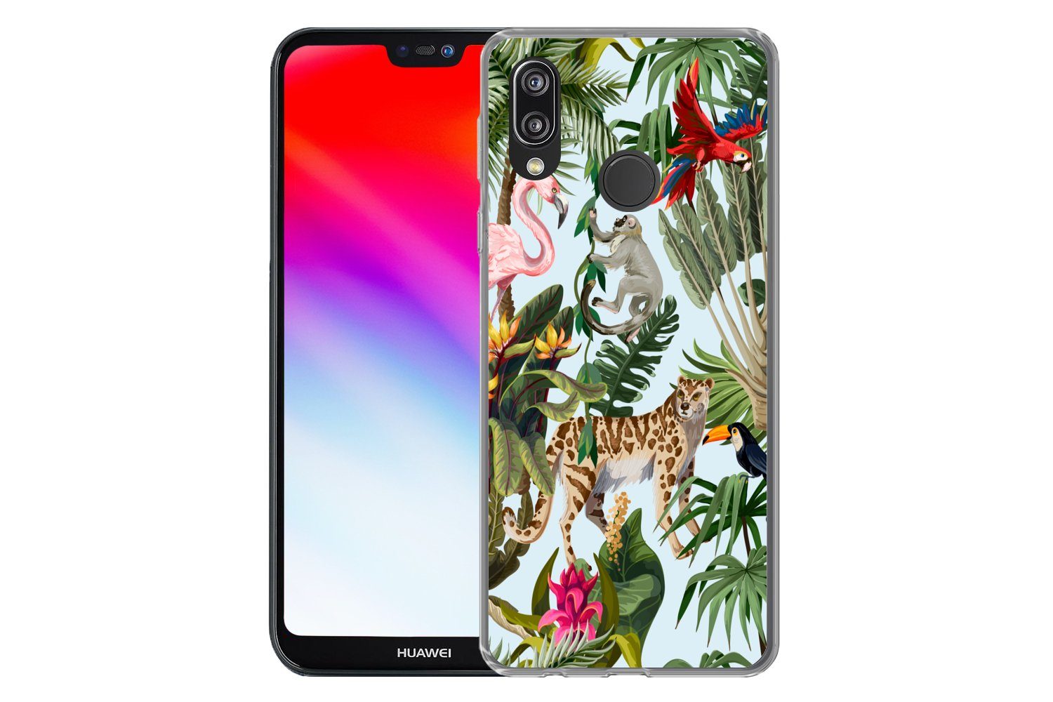 MuchoWow Handyhülle für Huawei P20 Lite (2020) Dschungel - Tiere - Mädchen - Kinder - Jung, Handy Case, Silikon, Bumper Case Dünn