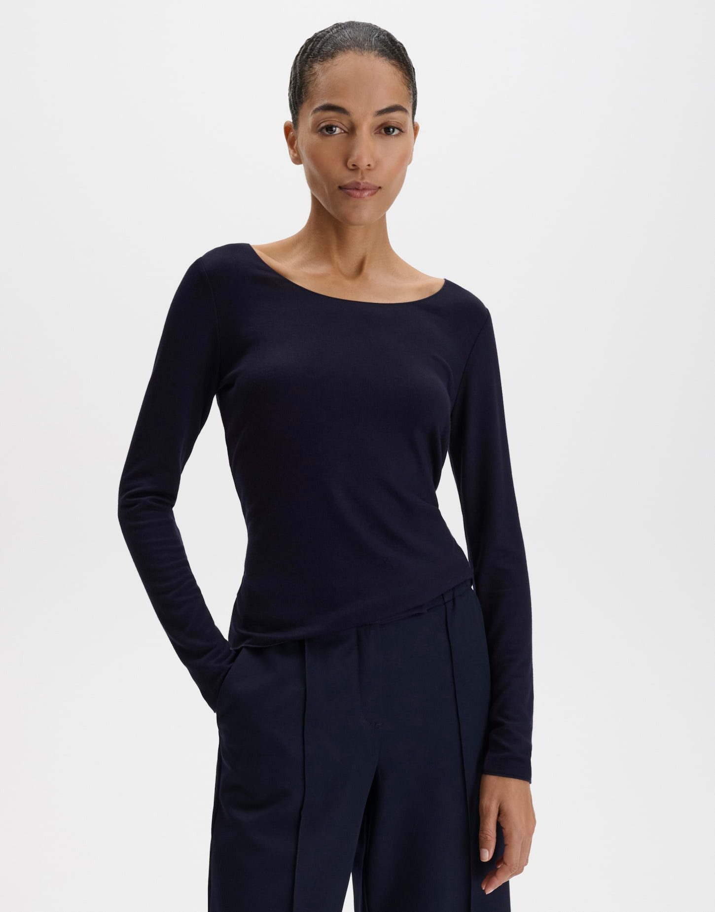 someday Langarmshirt Kirosa soft long aus fließender Viskose Gerader Schnitt mit Rundhalsausschnitt für vielseitige Layerings
