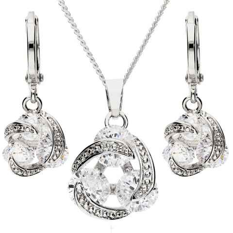 LÖB Ohrring und Ketten Set Halskette Ohrringe Set Silber Tropfen Zirkonia Anhänger Schmuckset (Geschenke für Frauen Freundin Mutter Mama zum Geburtstag Muttertag Muttertagsgeschenk, Inkl. Schmuckbox), Infinity Kette Creolen Strass Glitzer Tropfenanhänger Brautschmuck