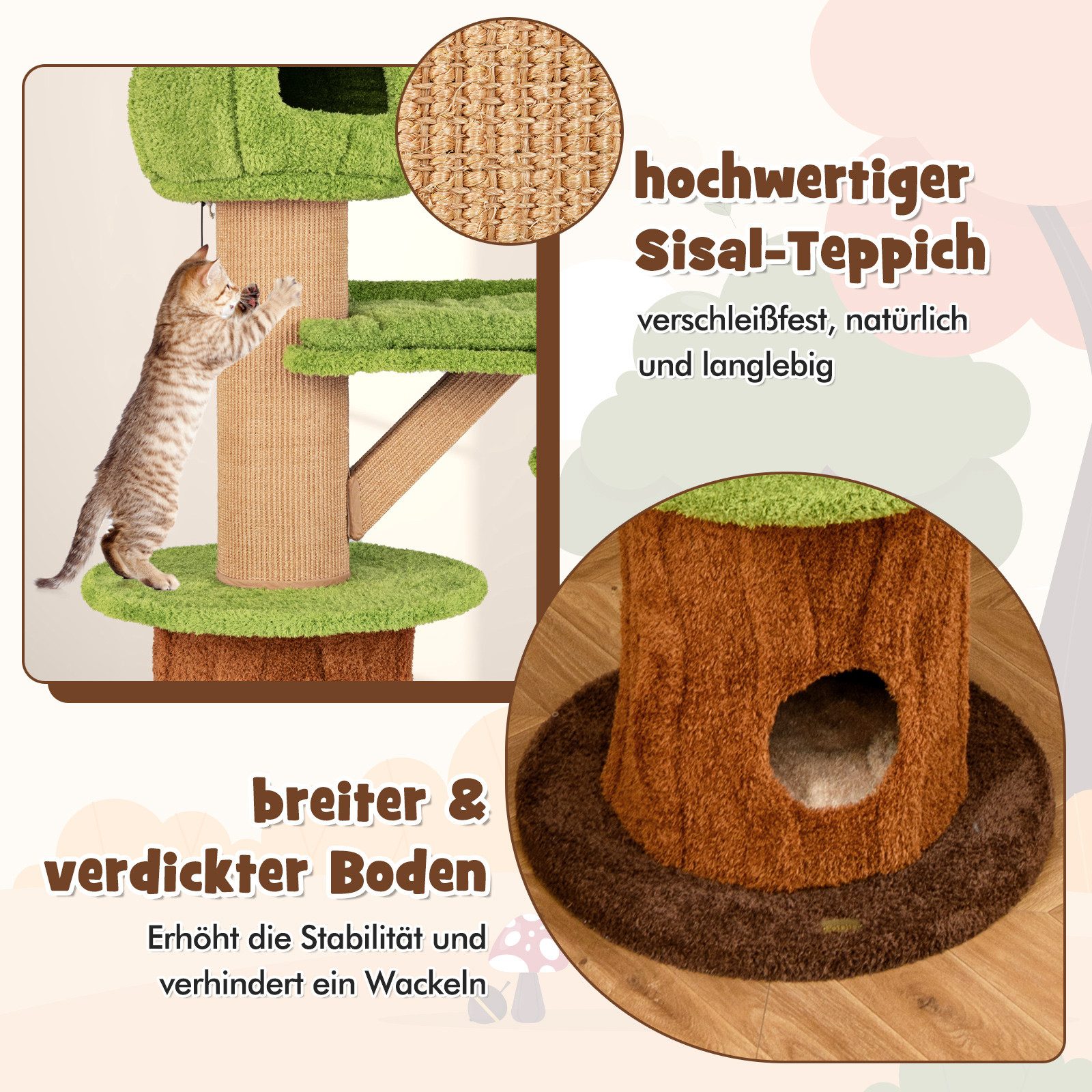 KOMFOTTEU Kratzbaum, Katzenbaum in Pilzform mit 2 Katzenhöhlen, Plattform