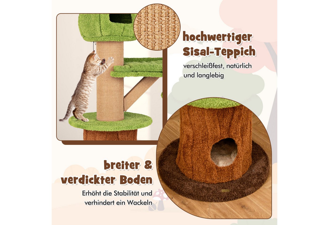 Thumbnail - KOMFOTTEU Kratzbaum, Katzenbaum in Pilzform mit 2 Katzenhöhlen, Plattform