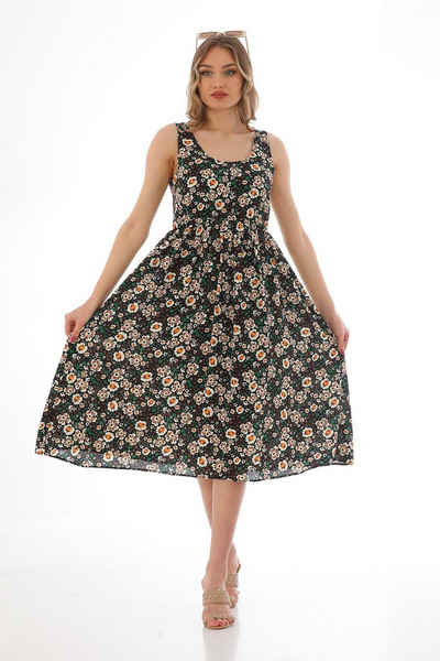 Bongual Maxikleid bedrucktes Sommerkleid mit Blumen ohne Ärmel