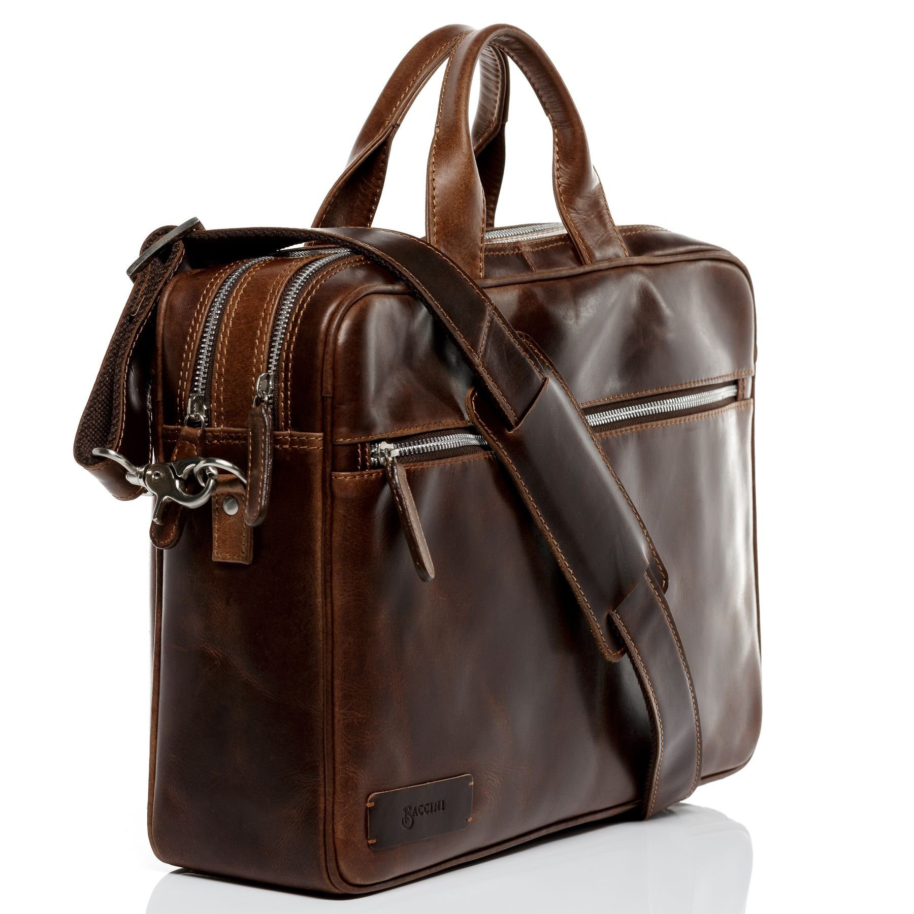 BACCINI Laptoptasche echt Leder Aktentasche 15 Zoll Laptop Fach braun, Laptoptasche 15 Zoll, Aktentasche Echtleder Damen Herren braun-cognac