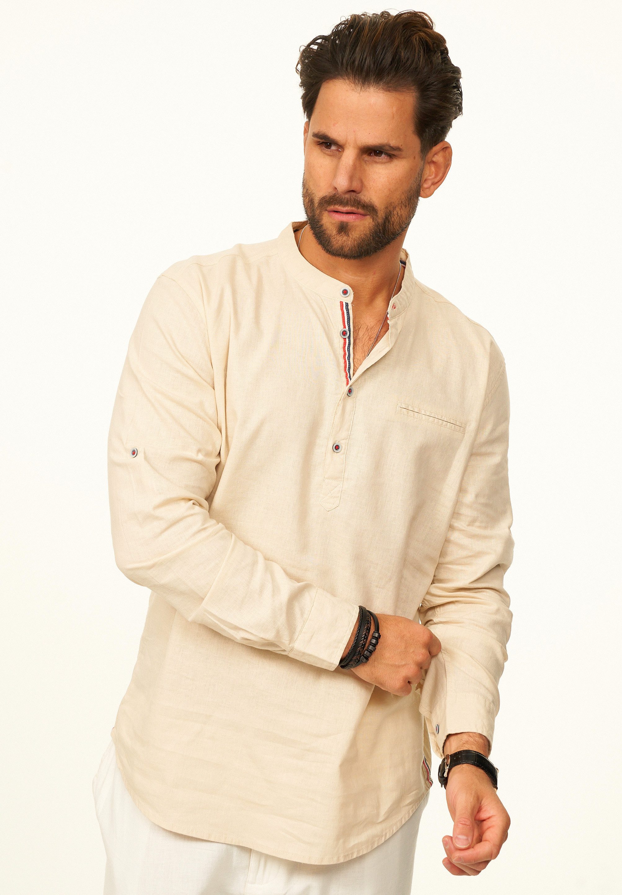 behype Langarmhemd aus Leinen im Regular-Fit Tunikahmed Herren Leinenhemd F günstig online kaufen