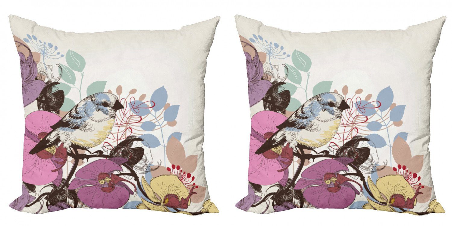 Abakuhaus auf Accent Stück), (2 Blumen Modern Vogel Digitaldruck, Kissenbezüge Doppelseitiger Orchideen