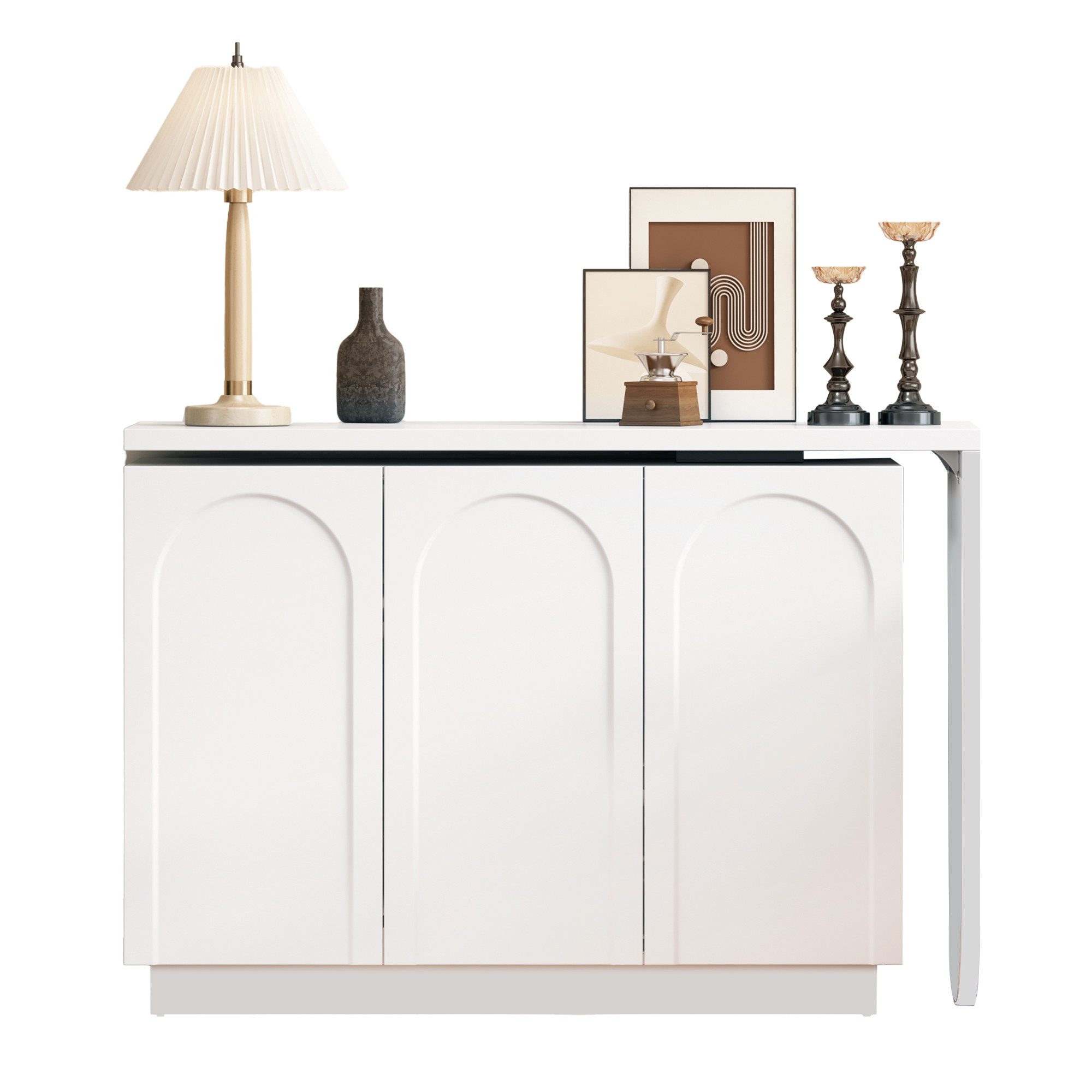 HAUSS SPOLE Schreibtisch 360°Sideboard Eckschreibtisch mit höhenverstellbaren Einlegeböden (Multifunktionaler L-förmiger Schreibtisch mit drehbarem Tisch und Stauraum, 110 cm, Weiß – Platzsparend, höhenverstellbare Einlegeböden, Soft-Close-Türen – Ideal für Büro, Arbeitszimmer und Frisiertisch, 110 x 60 x 75 cm)