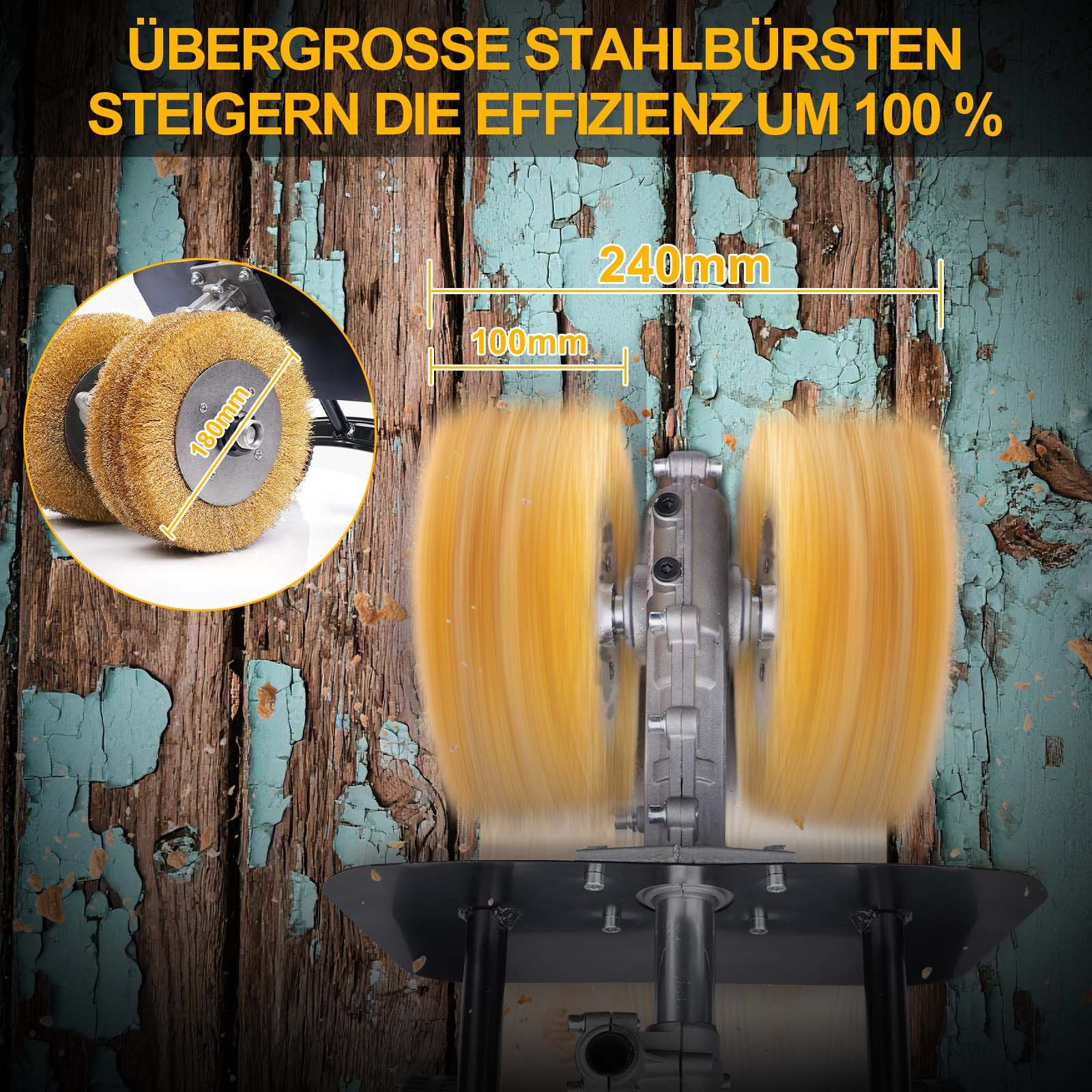 XERSEK Walzenschleifer 3850W Satiniermaschine 6in1 Bürstenschleifer 6 Stufen Schleifmaschine, max. 4000 U/min, mit 180mm Stahlbürsten für Holz Metall Fliesen