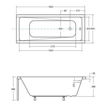 KOLMAN Badewanne Rechteck Modern 180x80, Acrylschürze Styroporträger, Ablauf VIEGA & Füße GRATIS