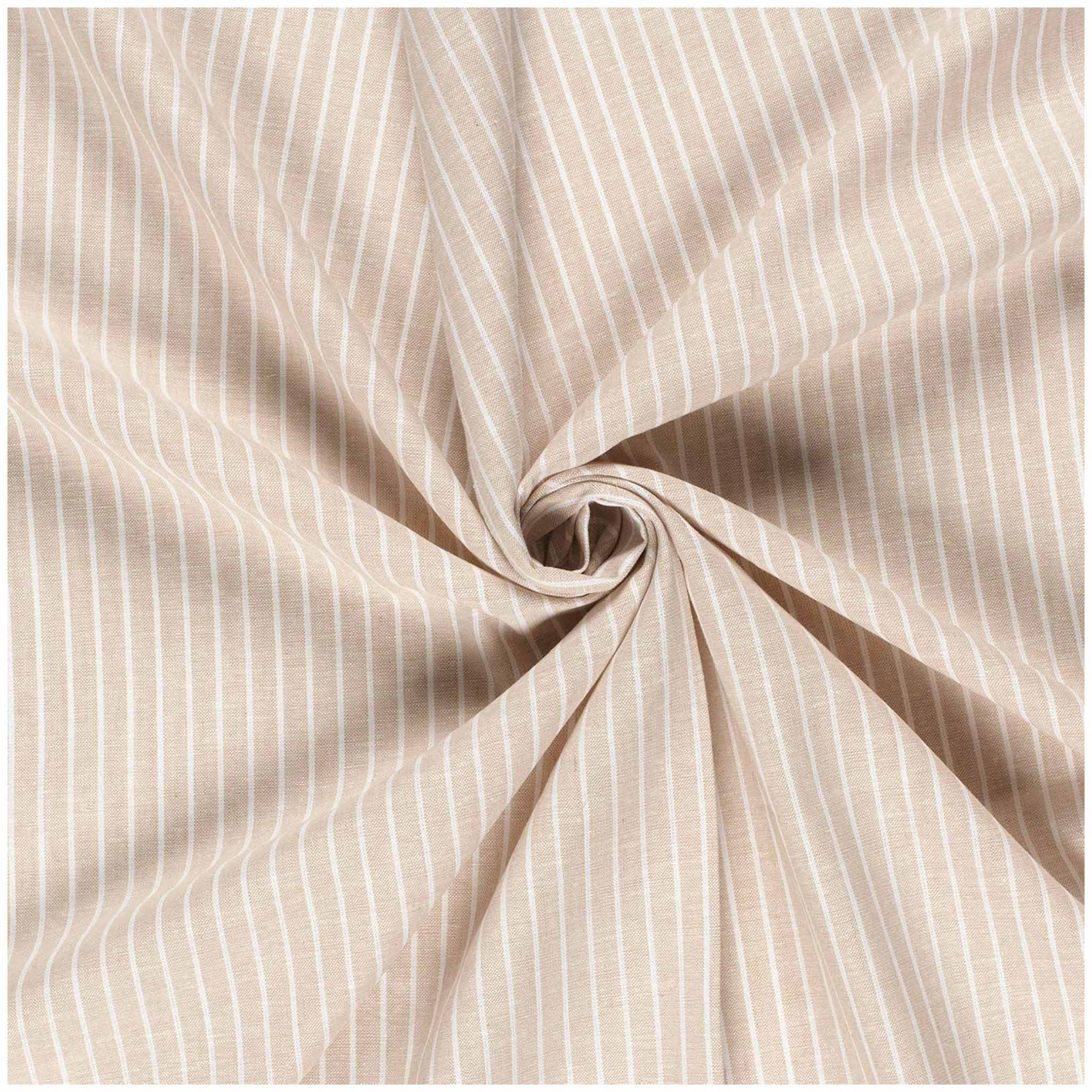 maDDma Stoff Halbleinen Stoff Meterware Chambré Streifen Leinen Baumwolle Webware, beige