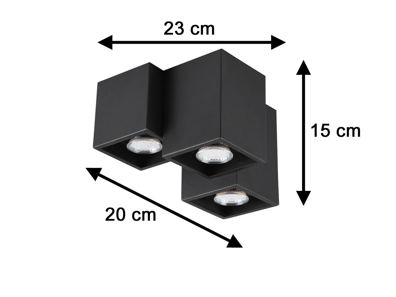 meineWunschleuchte viereckig Schwarz, LED Lichtspot-s wechselbar, Deckenstrahler, Warmweiß, Aufbauspot-s 23cm Breite minimalistisch LED