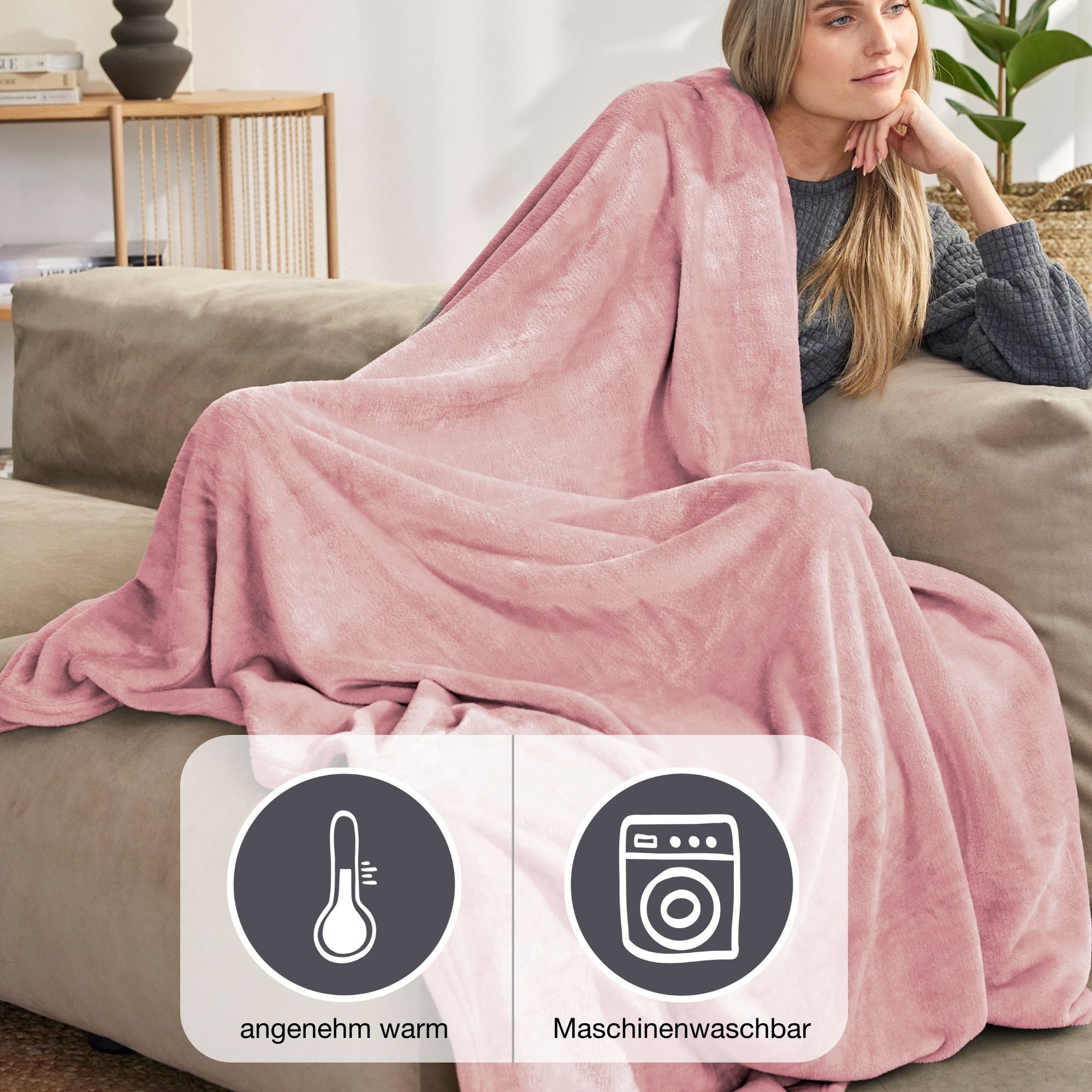 Wohndecke Uni Fleecedecke Olbia, IBENA, einfarbig schick, Kuscheldecke