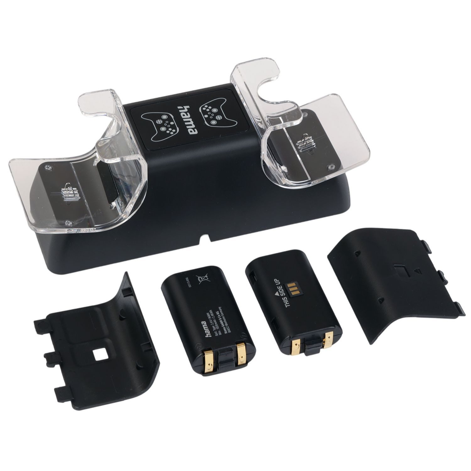 Hama Ladestation für XBOX Serie X S Wireless Controller Controller-Ladestation (Docking + 2x Akku, Spar-Set, USB Ladegerät Docking Dock Standfuß Lader 2x Port Ladeanzeige)