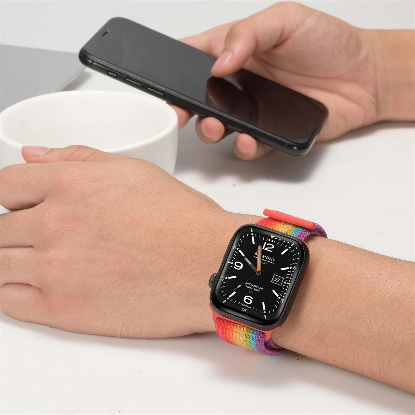 Smartwatch-Armband Uhren Watch Klettverschluss 8 Gehäuse, mit Ersatz CoolGadget Band Rainbow für 45mm Apple mit Serie Stoff Nylon