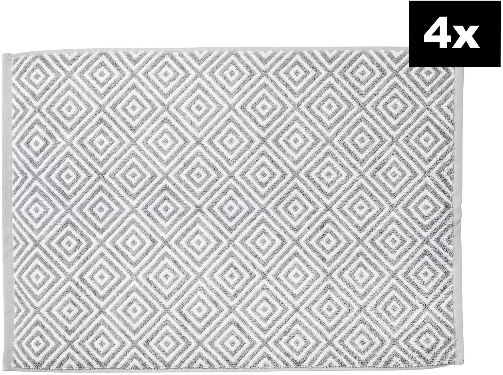 done.® Badematte DAILY SHAPES Diamond 4er-Set, Höhe 5 mm, fußbodenheizungsgeeignet, Baumwolle, rechteckig, Badvorleger aus 100% Baumwolle, Jacquardgewebt