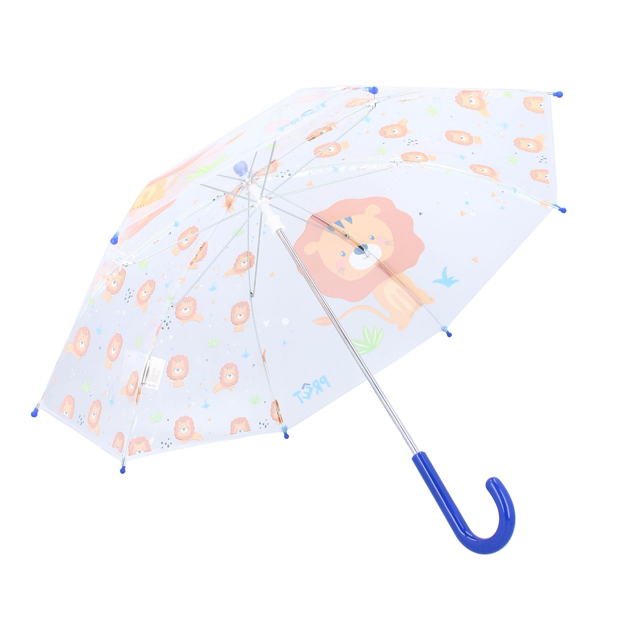 Vadobag Regenschirm-Wanderstock Prêt Kinder-Regenschirm ⌀ 71 cm Lion-Design, transparent & handlich