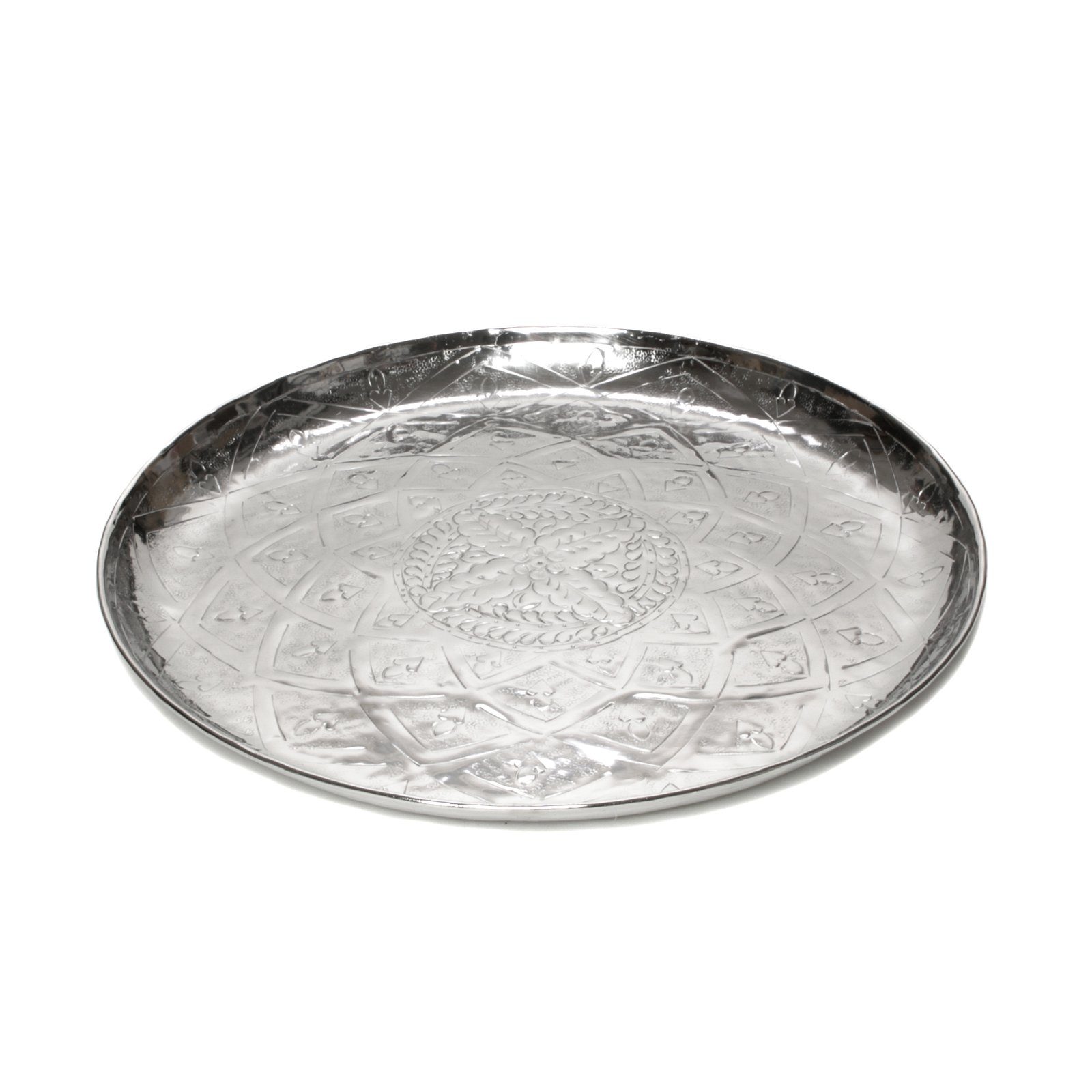 Brillibrum Dekotablett Serviertablett Alumium Silber Rund Orientalisch Deko-Tablett
