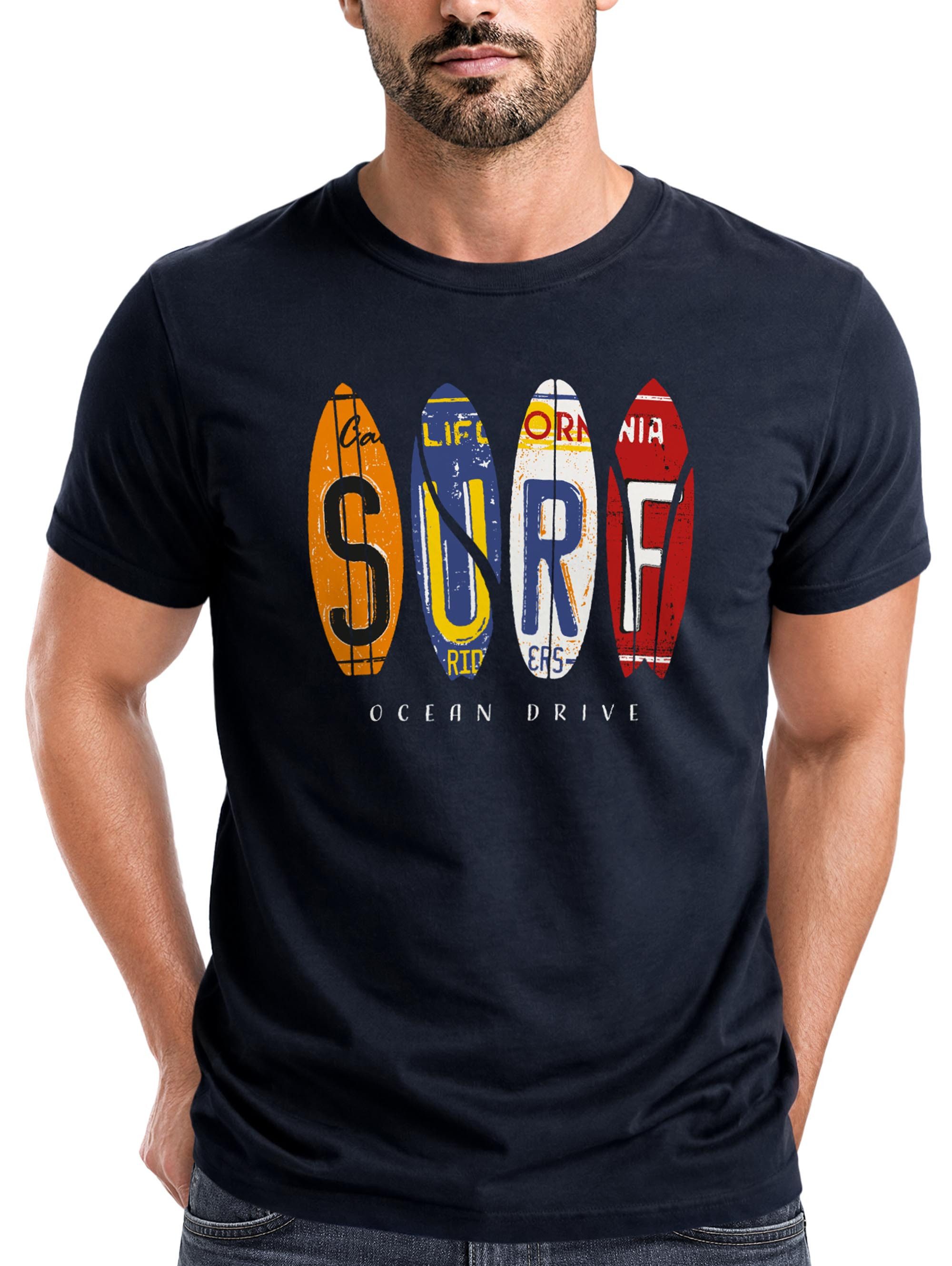 Neverless Print-Shirt Herren T-Shirt Print Surfboards California Surfing Ocean Drive Sommer mit Print