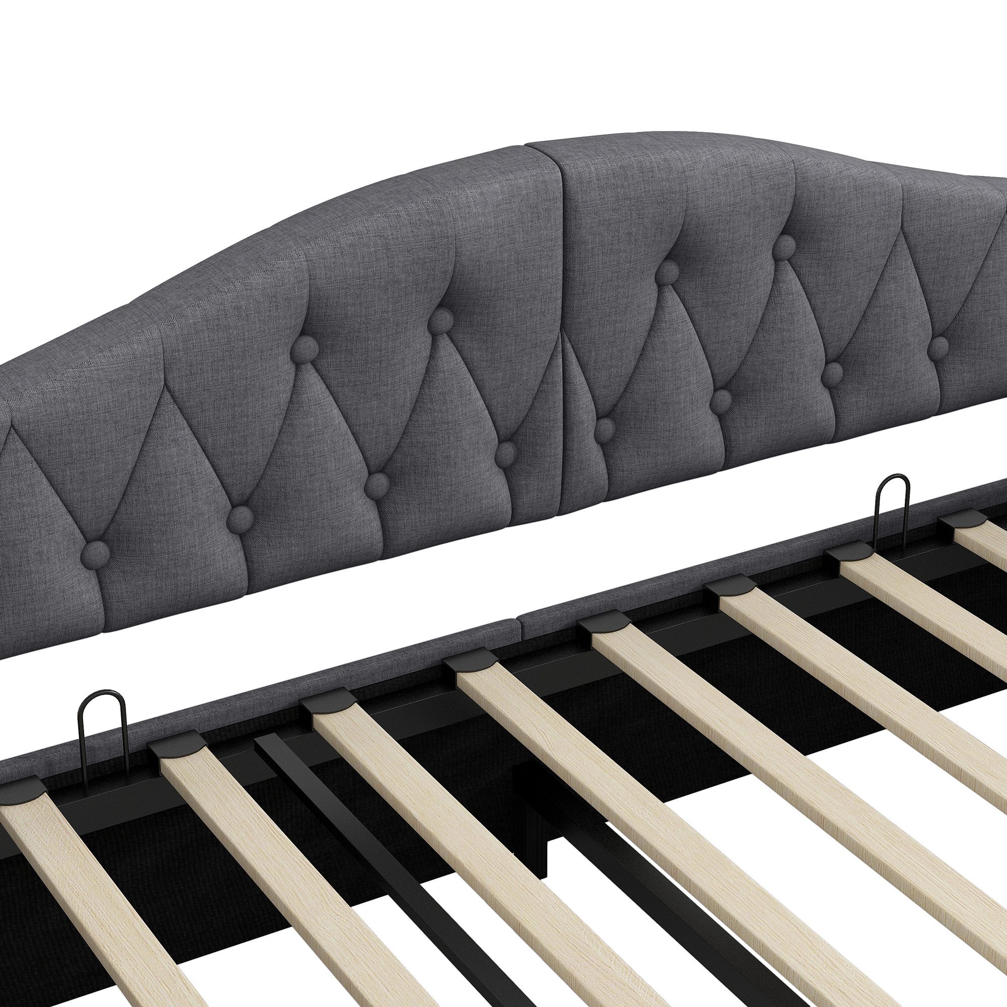Merax Daybett mit hydraulischem Stauraum (Schlafsofa Sofabett Jugendbett Kinderbett Polsterbett, 1 tlg), Tagesbett 140x200cm mit LED-Beleuchtung Lattenrost Rück – Bild 5 von 5